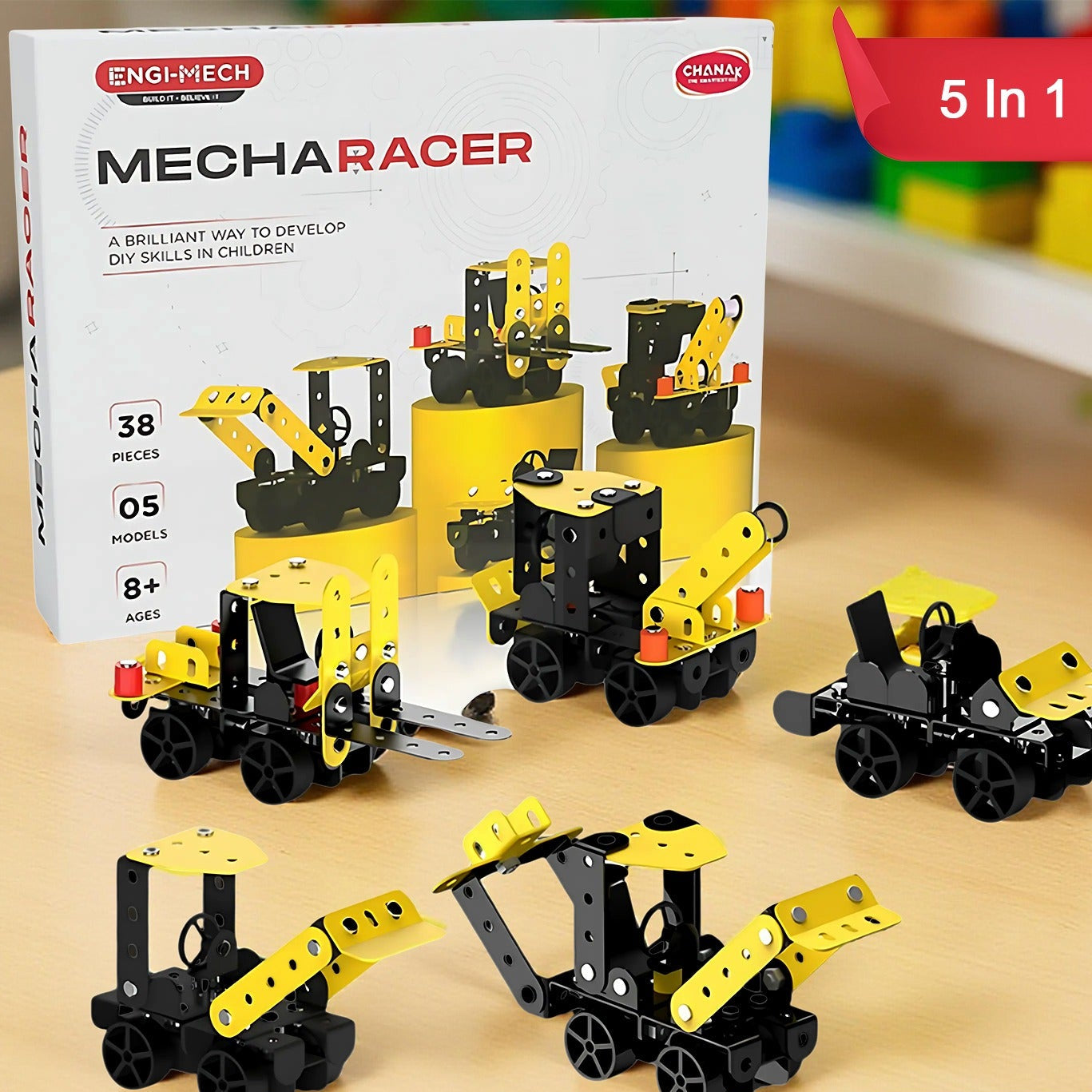 Aditi 5-in-1 Mecha Racer DIY Construction Kit - 38 Pieces STEM Toy for Kids 8+ - Happy Price - Image 1