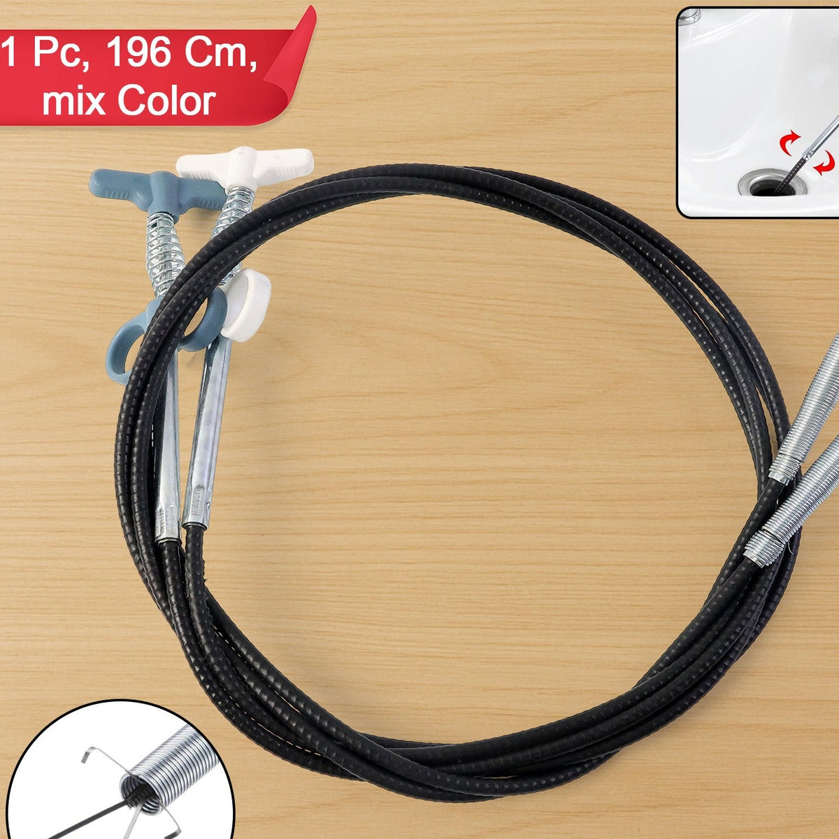 Flexible Spring Pipe Cleaner with Grip - 157 Cm Drain Unblocker Tool - Happy Price - Image 1