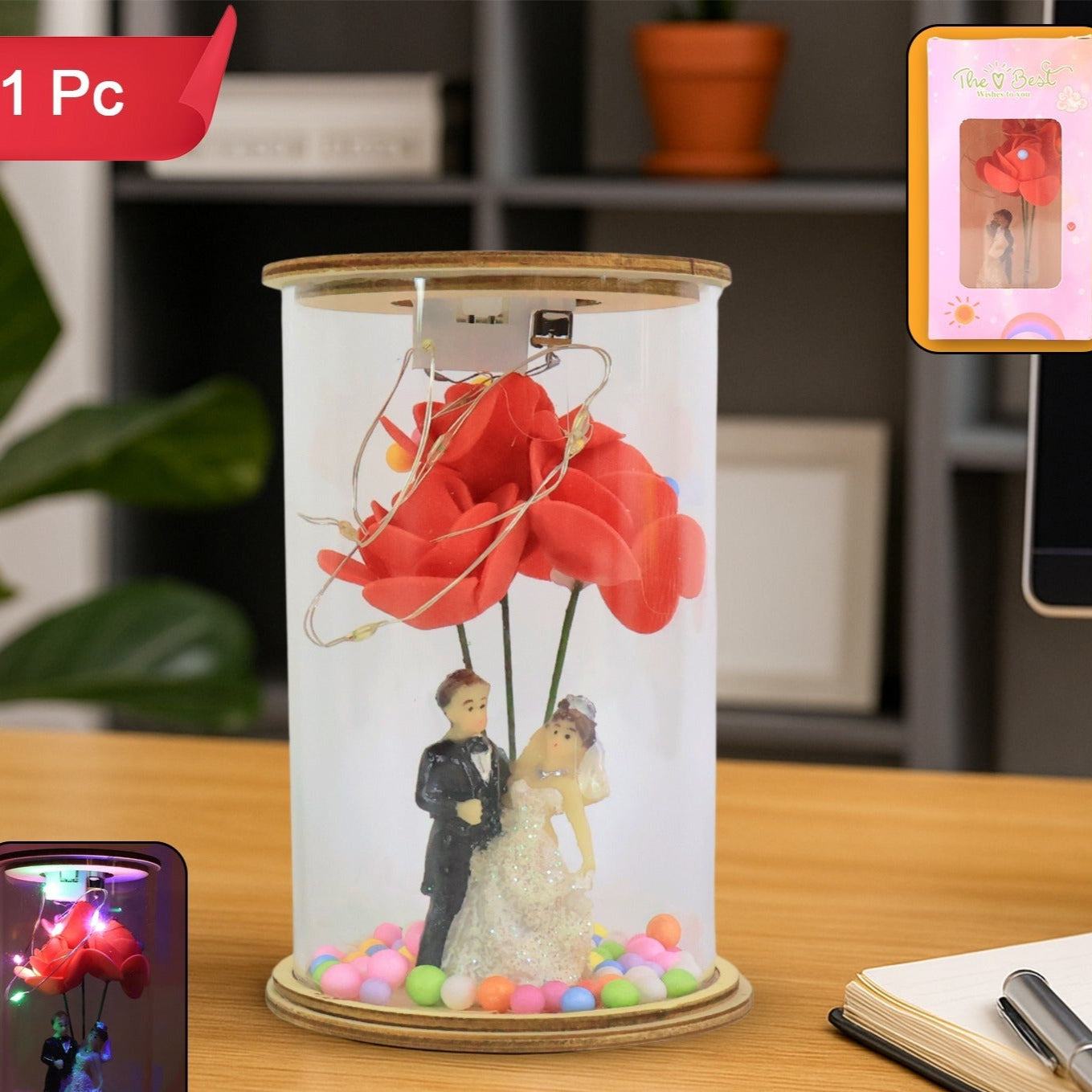 Wedding Couple With Led Rose Lamp (1 Pc)