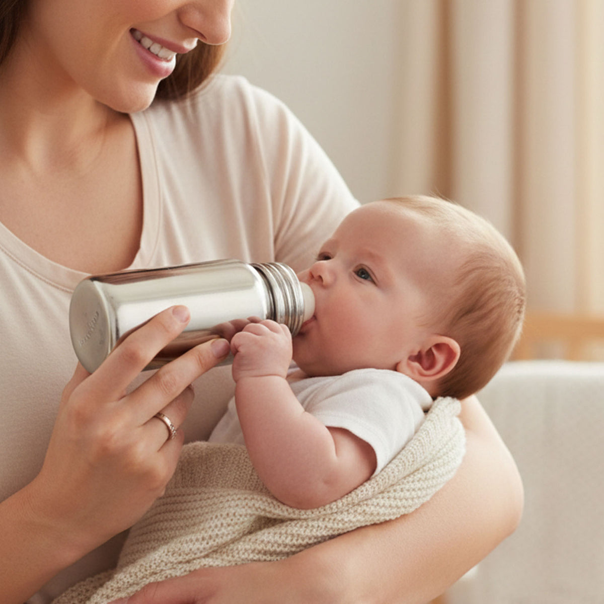 Stainless Steel Baby Feeding Bottle 250 ML with Silicone Nipple - Happy Price - Image 3