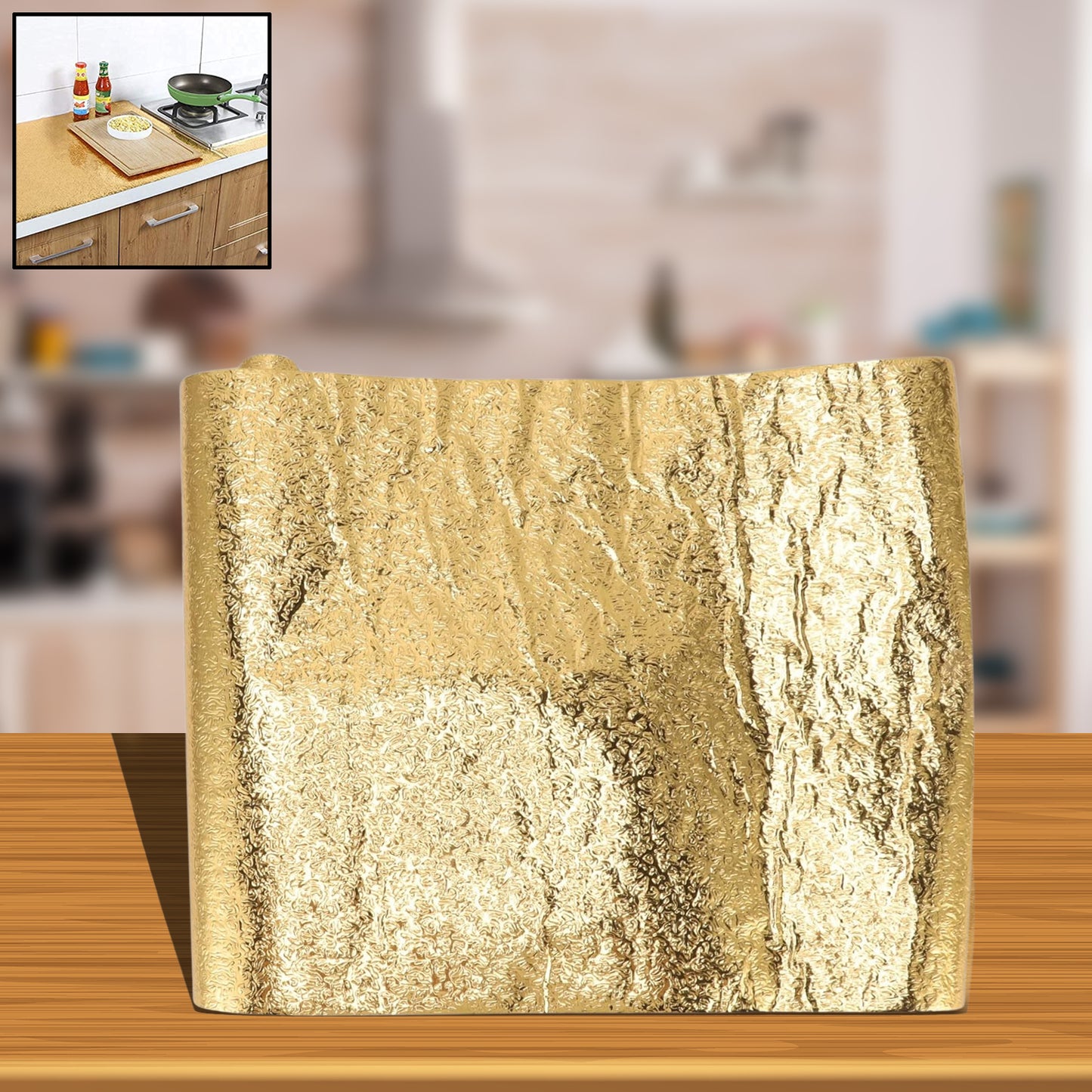Golden Aluminum Foil Kitchen Sticker - 60cm x 2m, Oil & Waterproof - Happy Price - Image 2