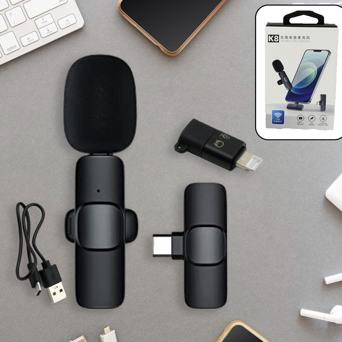 Intelligent Noise Cancelling Live Streaming Clip On Microphone For Type-c For Iphone With Charging Mini Wireless Lapel Collar Microphone - Happy Price - Image 1