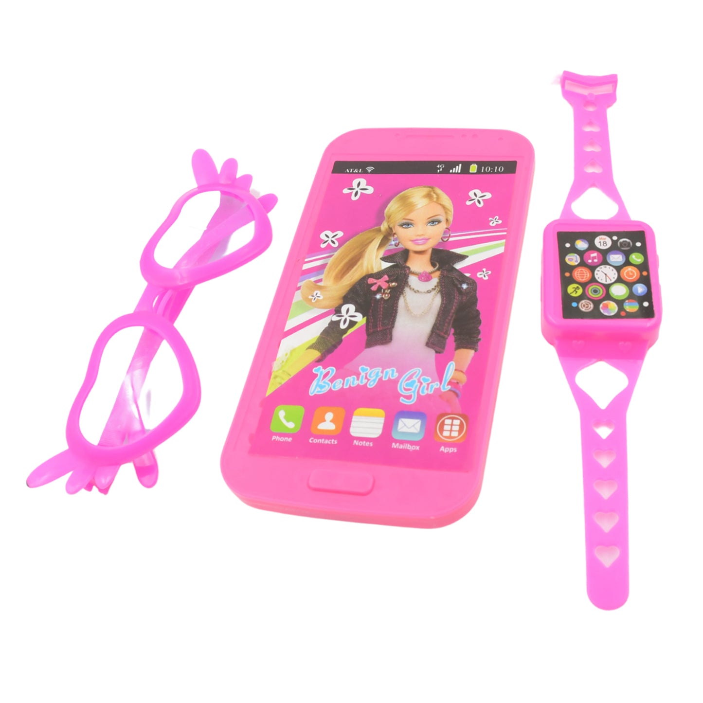Barbiee Phone Watch And Glasses Set For Girls Beautiful Barbie Musical Phone Abs Plastic Toy Battery Operated Barbie Glass Musical Mobile Phone Toddler Toy Phone For Kids Calling Toy Phone (3 Pcs Set Battery Not Included) - Happy Price - Image 2