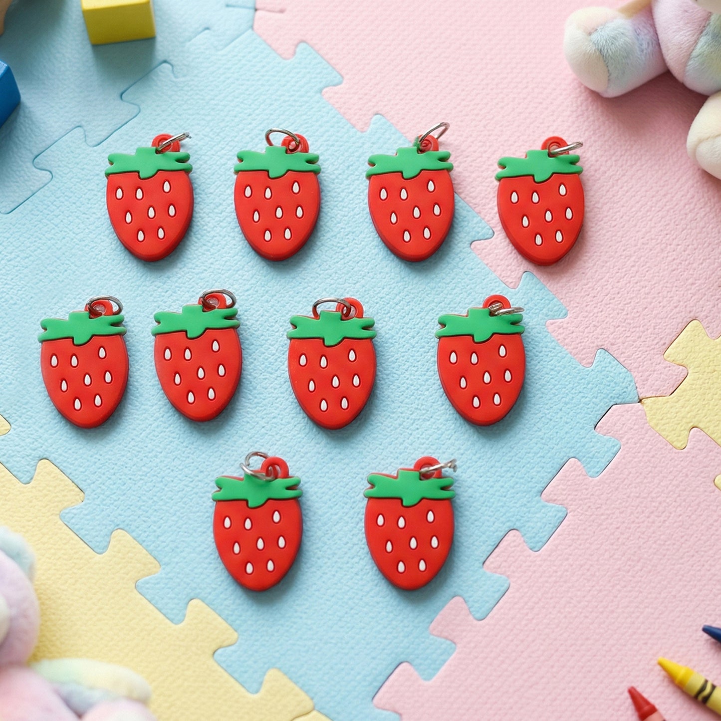 Strawberry Design Bag Charm Keychain Set (10 Pc)