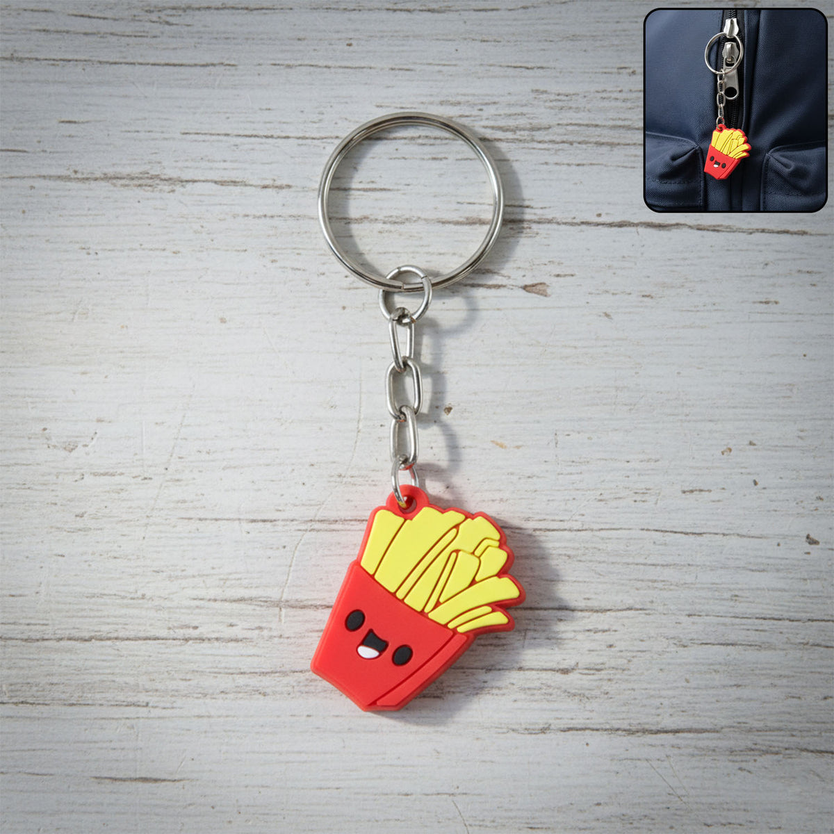 Smiley French Fries Keychain - Fun Cartoon Bag Charm (1 Pc) - Happy Price - Image 2