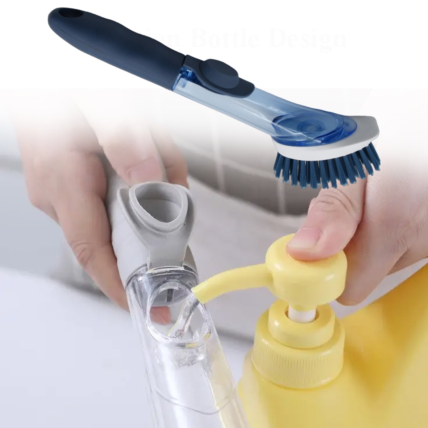 Dish Scrubber with Built-in Soap Dispenser - Kitchen Cleaning Brush with 1 Handle and 3 Refill Heads - Happy Price - Image 3