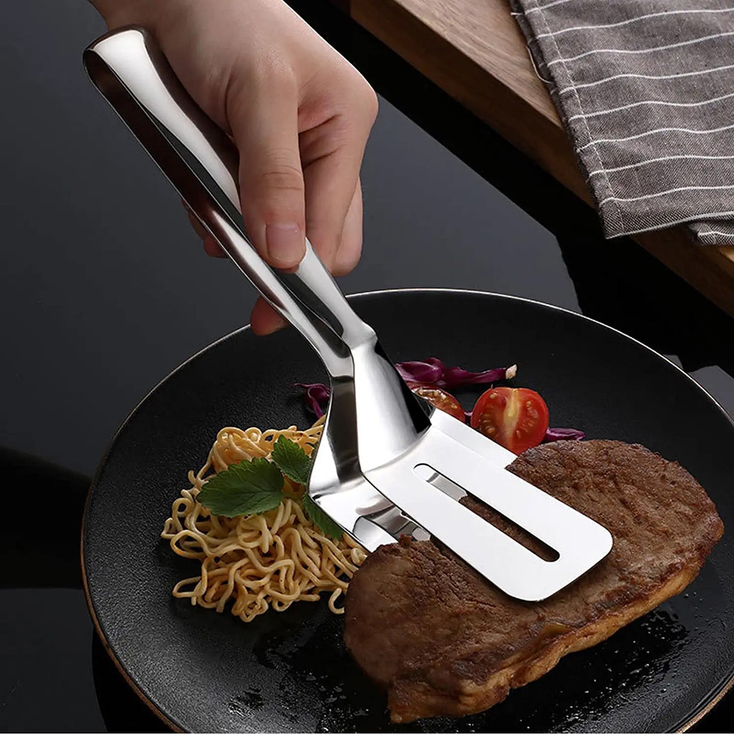 Multifunction Cooking Serving Turner Frying Food Tong. Stainless Steel Steak Clip Clamp Bbq Kitchen Tong. - Happy Price - Image 2