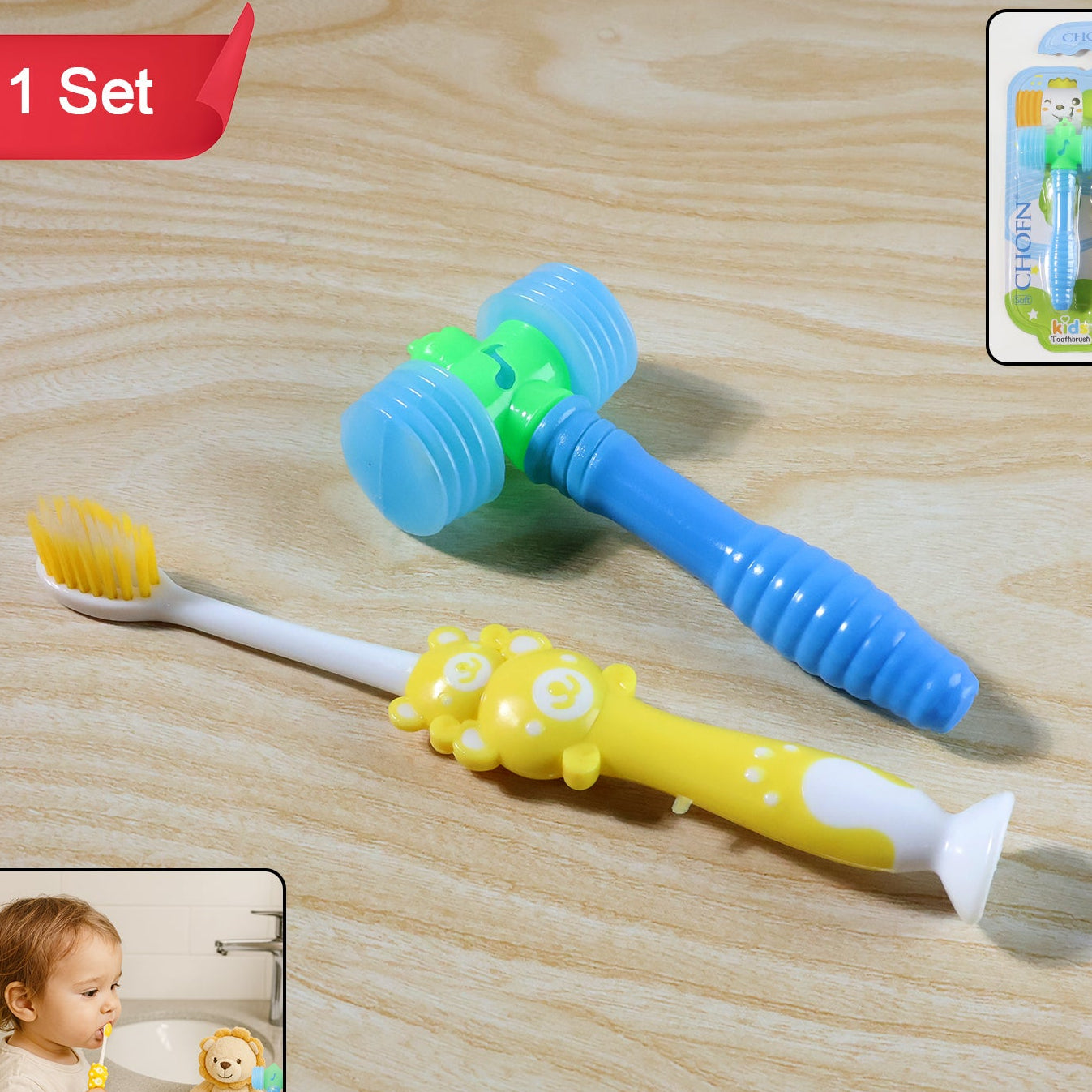 Kids Toothbrush & Hammer Toy Set - Fun Oral Care Combo - Happy Price - Image 1