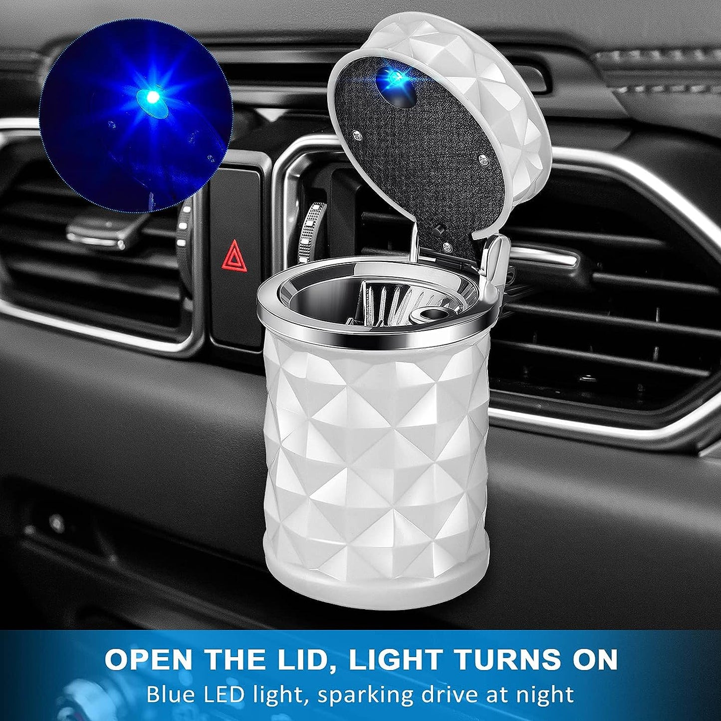 Car Cupholder Travel Ashtray With Lid And Led Light Portable With Blue Led Light Ideal Decorative Cigar Ash Bucket Cigarette Ashtray Car Waste Bin - Happy Price - Image 5