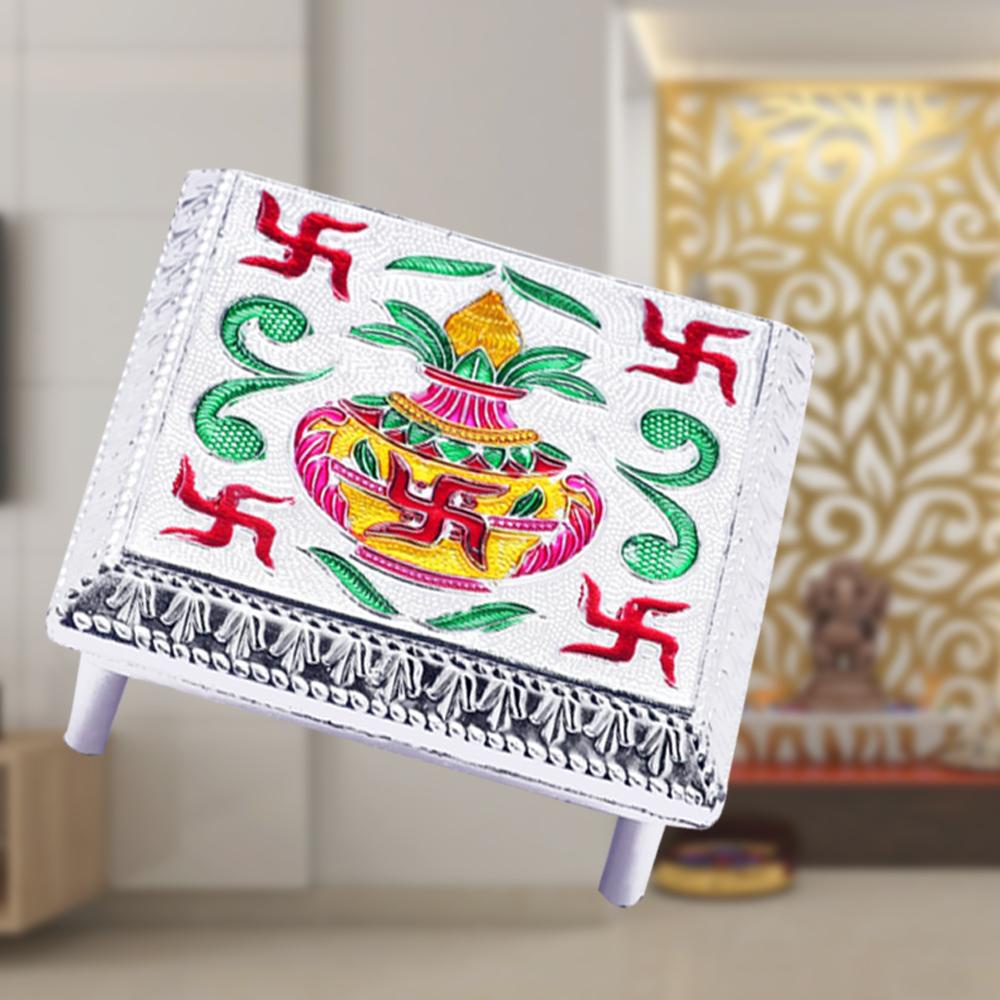 Designer Wooden Bajot with White Metal Meenakari Work - Happy Price - Image 4