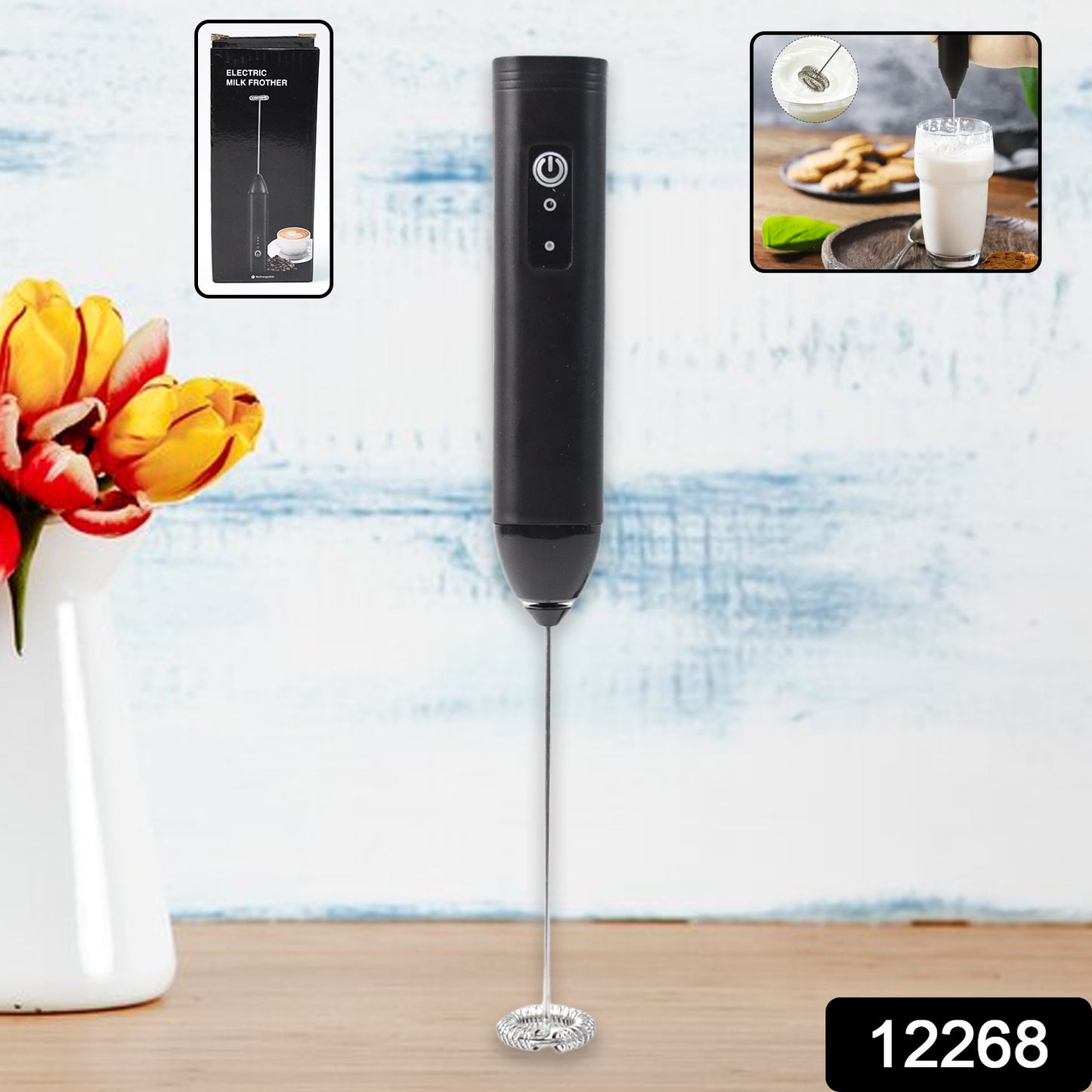 Small Electric Handheld Milk Frother With Stainless Steel Whisk (1 Pc) - Happy Price - Image 1