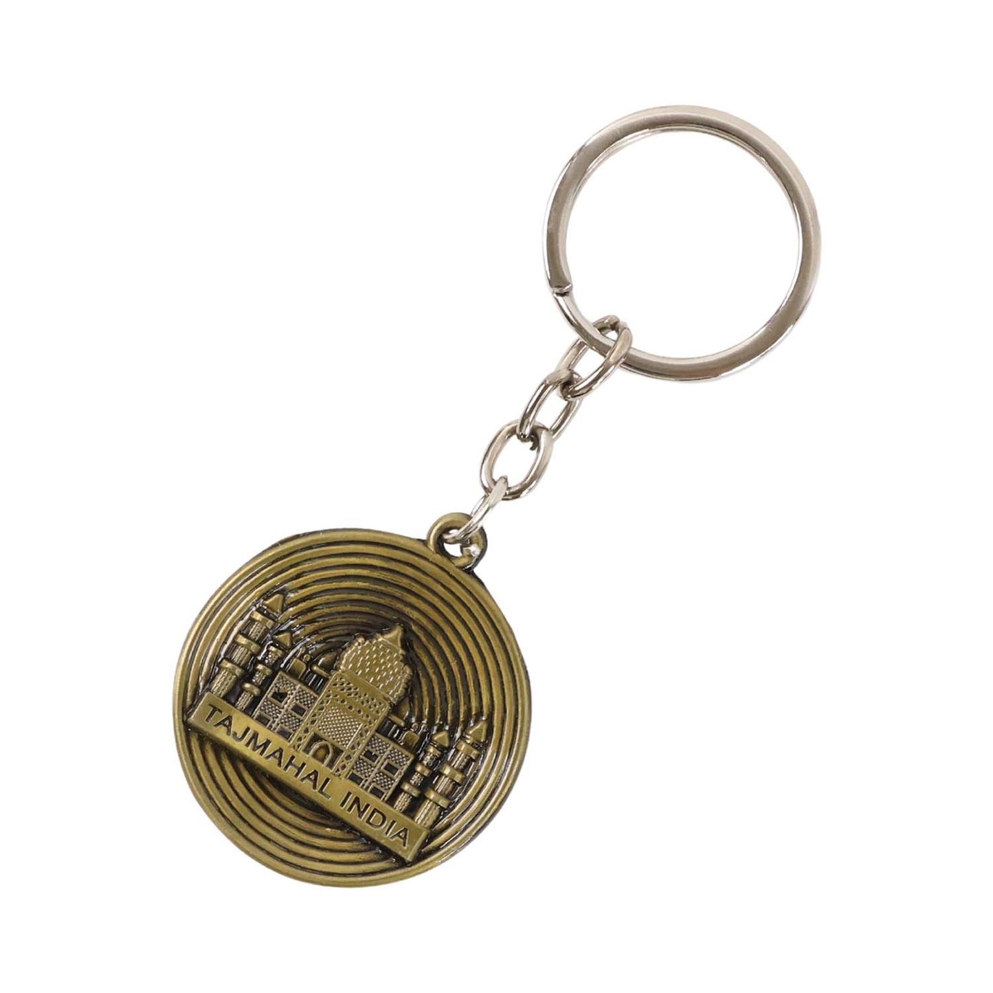Taj Mahal Motif Metal Keychain - Antique Brass Finish Souvenir Keyring (1 Pc) - Happy Price - Image 2
