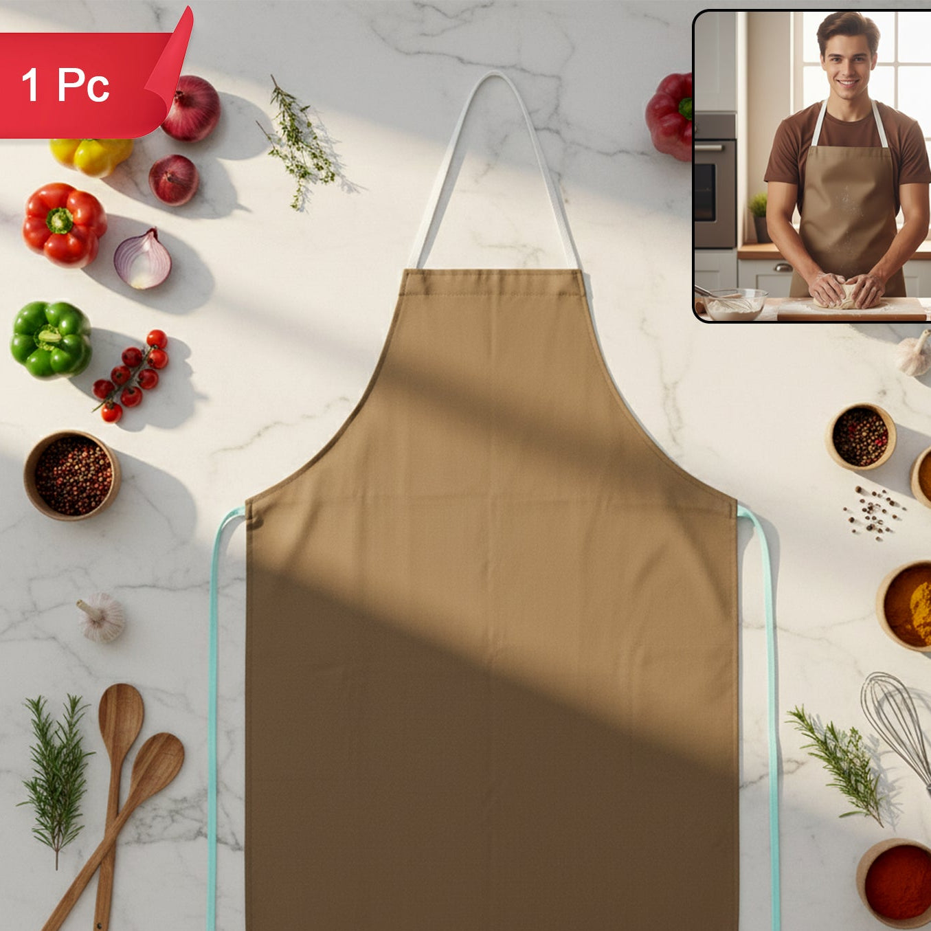 Full Coverage Chef Apron (1 Pc) - Adjustable Neck & Waist Ties - Happy Price - Image 1