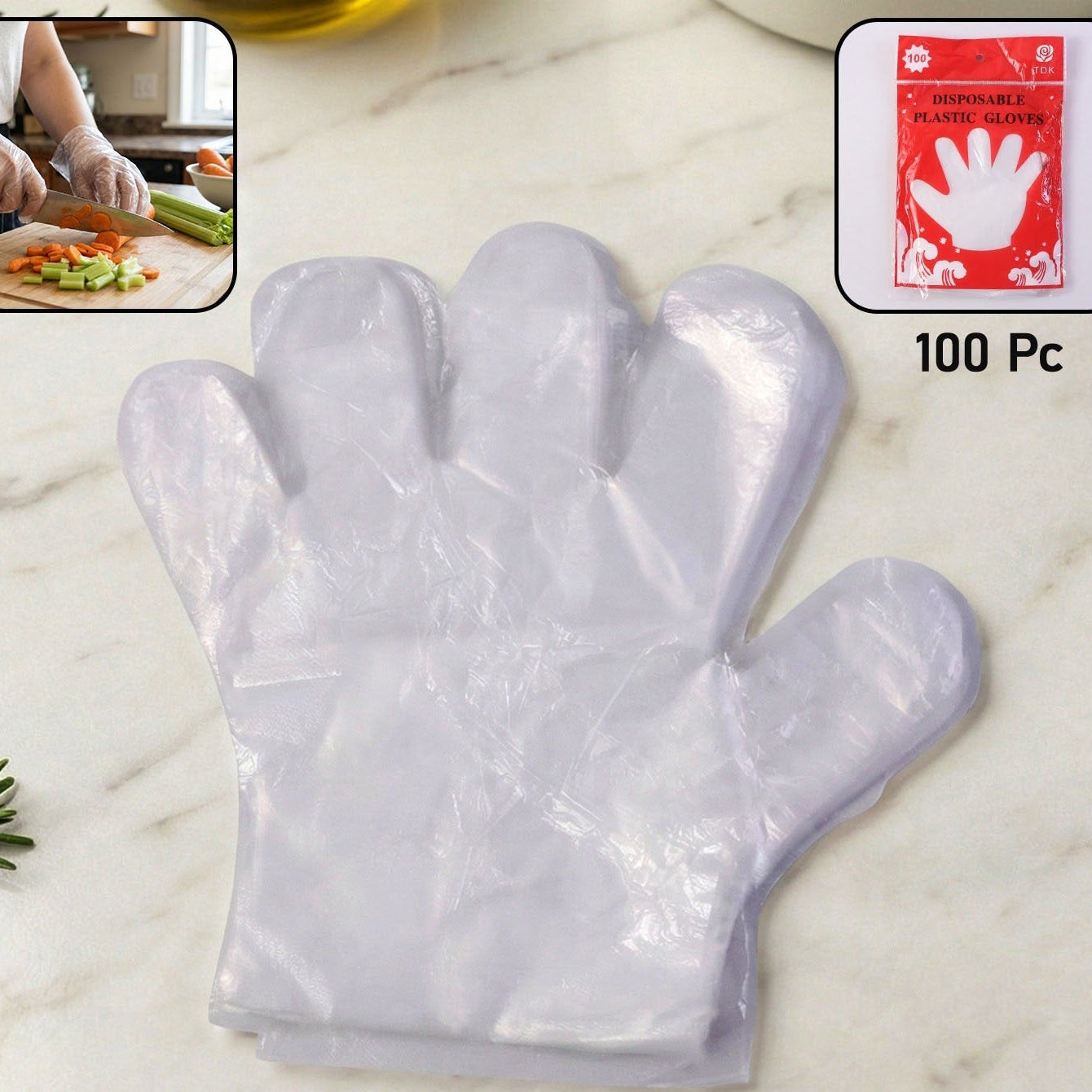 Transparent Disposable Plastic Gloves - 100 Piece Pack for Kitchen & Cleaning - Happy Price - Image 1