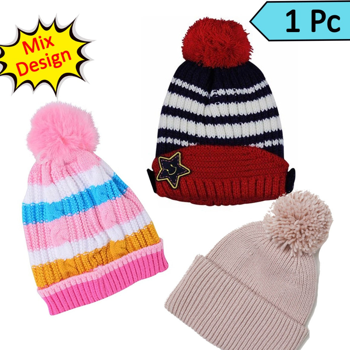 Cap For Winter Woolen Knitted Black Inside Fur Caps - Happy Price - Image 1