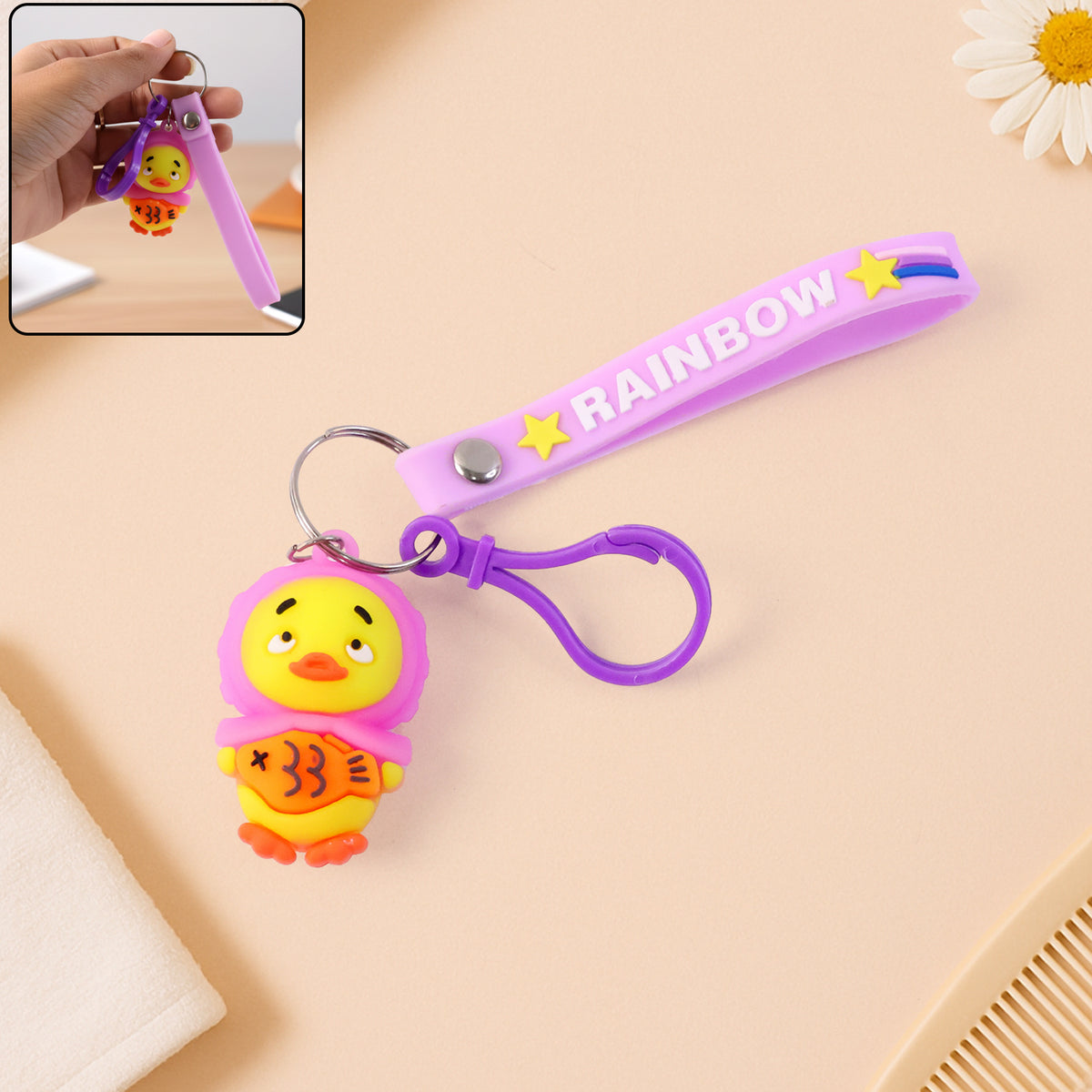 Cute Cartoon Duck Keychain with Rainbow Strap - 1 Pc - Happy Price - Image 2