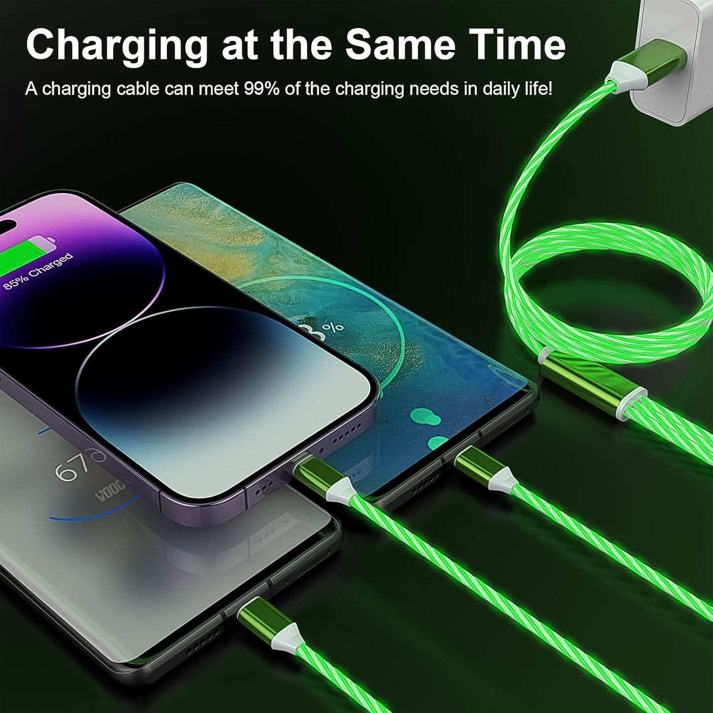 3 In 1 Charging Cable Light Up Fast Charger Multi Charging Cable (1 Pc) - Happy Price - Image 4