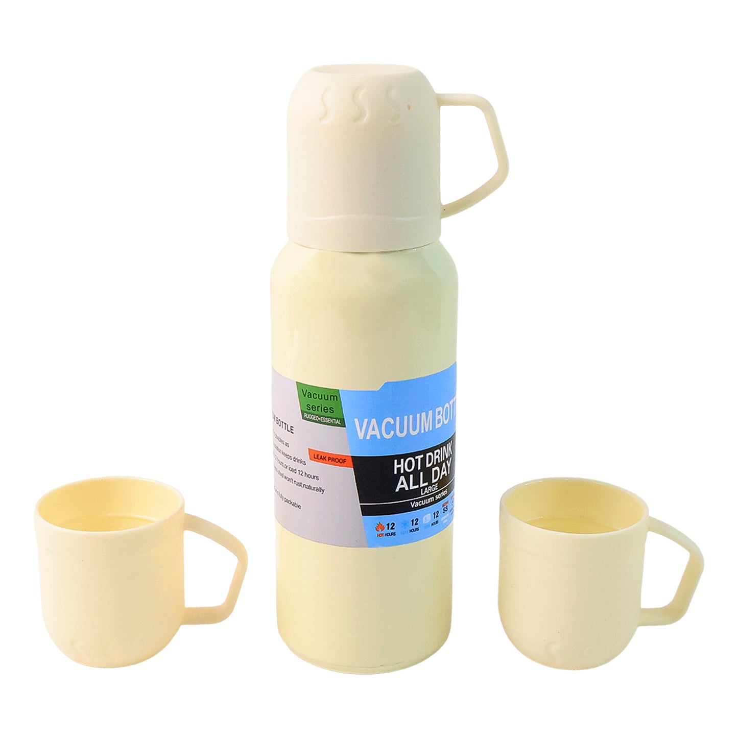 White Vacuum Flask Set Stainless Steel Thermos With 3 Cups Approx 500ml - Happy Price - Image 2