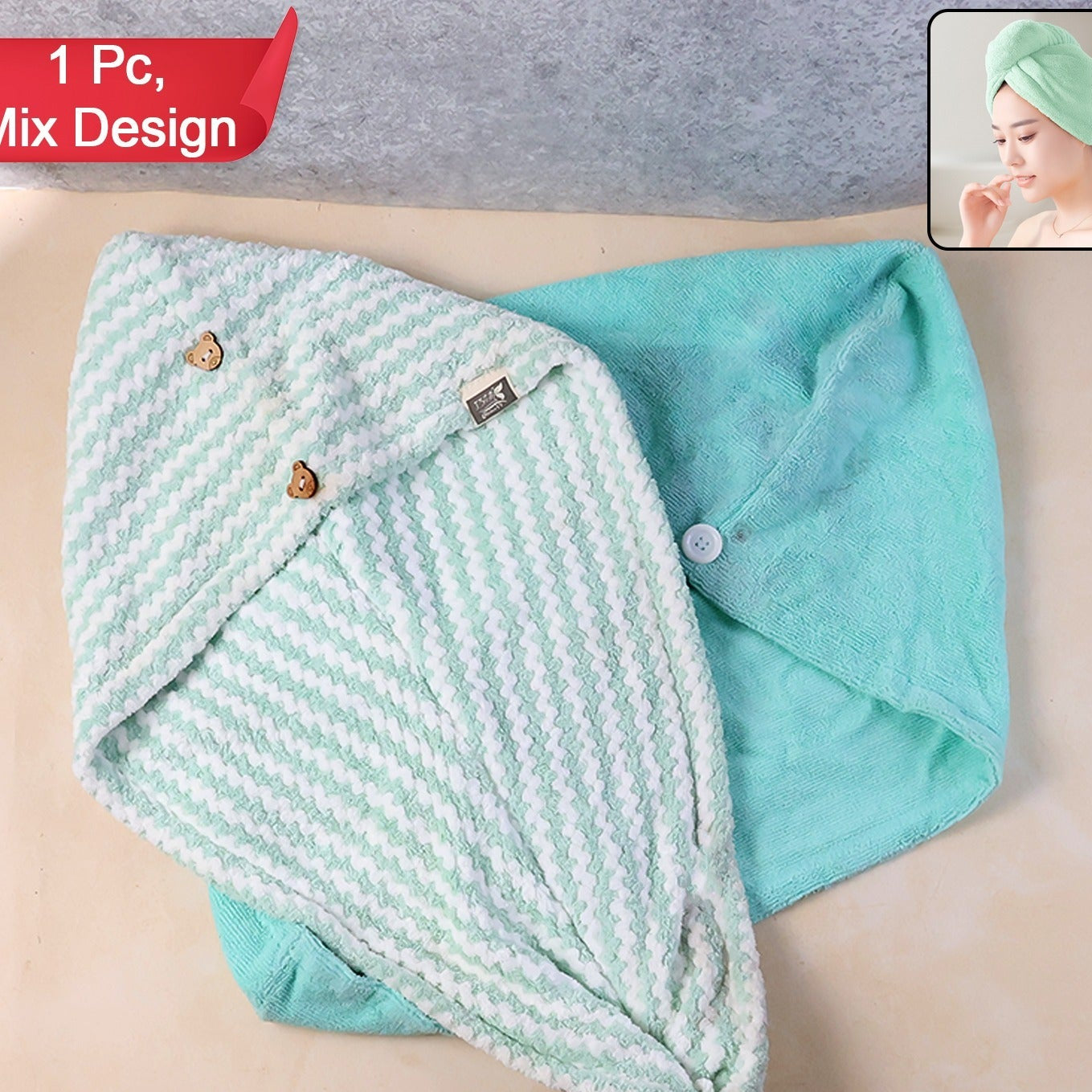 Soft Microfiber Hair Drying Towel Wrap with Button Lock (1 Pc) - Happy Price - Image 1