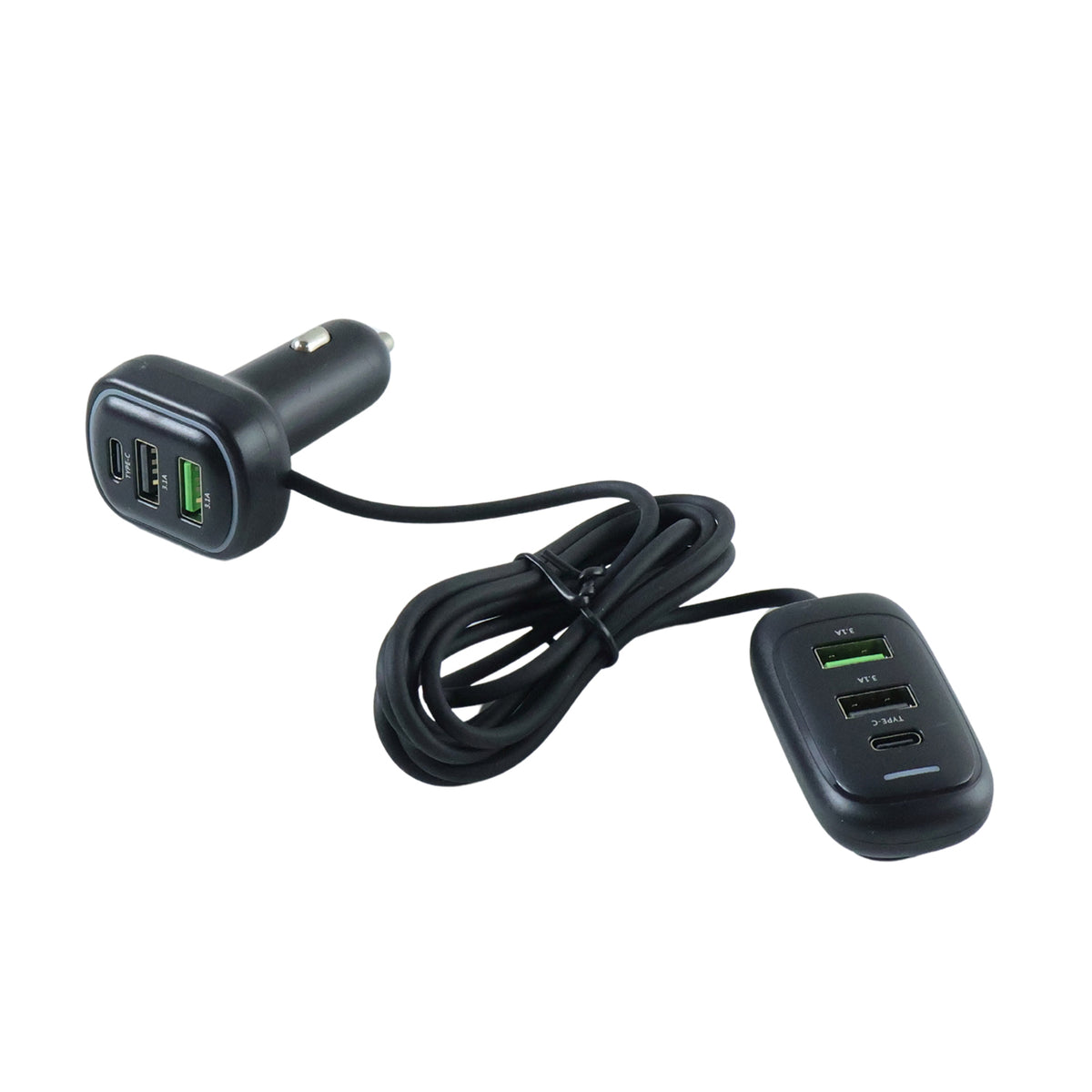 Multi-Port Car Charger with Type-C & RGB Light, 1.5m Extension Cable - Great Price - Image 4