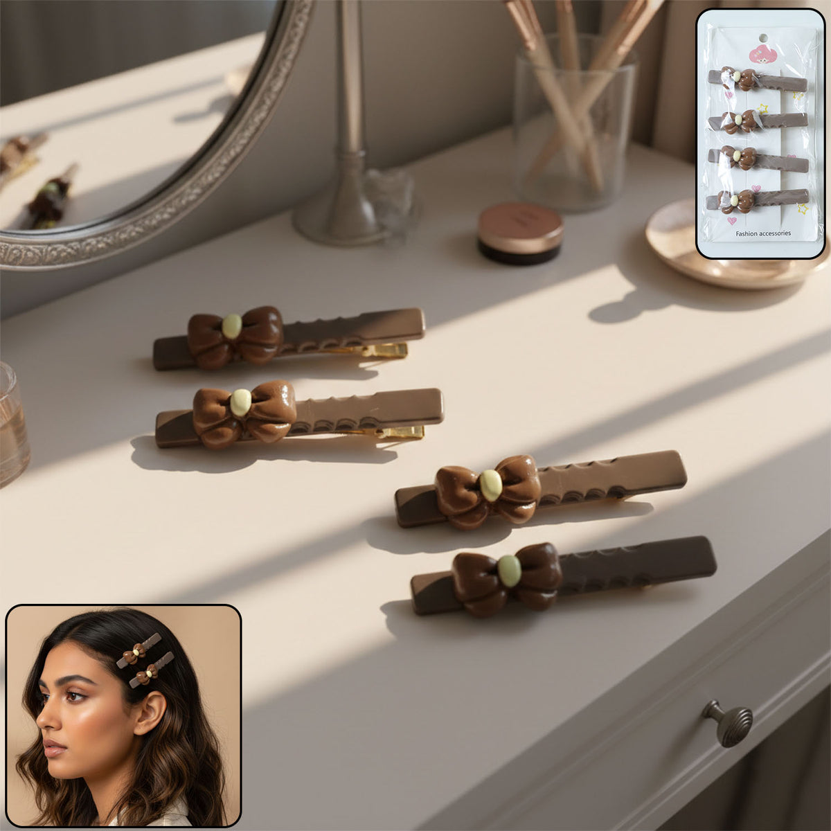4 Pc Bow Design Decorative Hair Clips for Women & Girls - Happy Price - Image 2