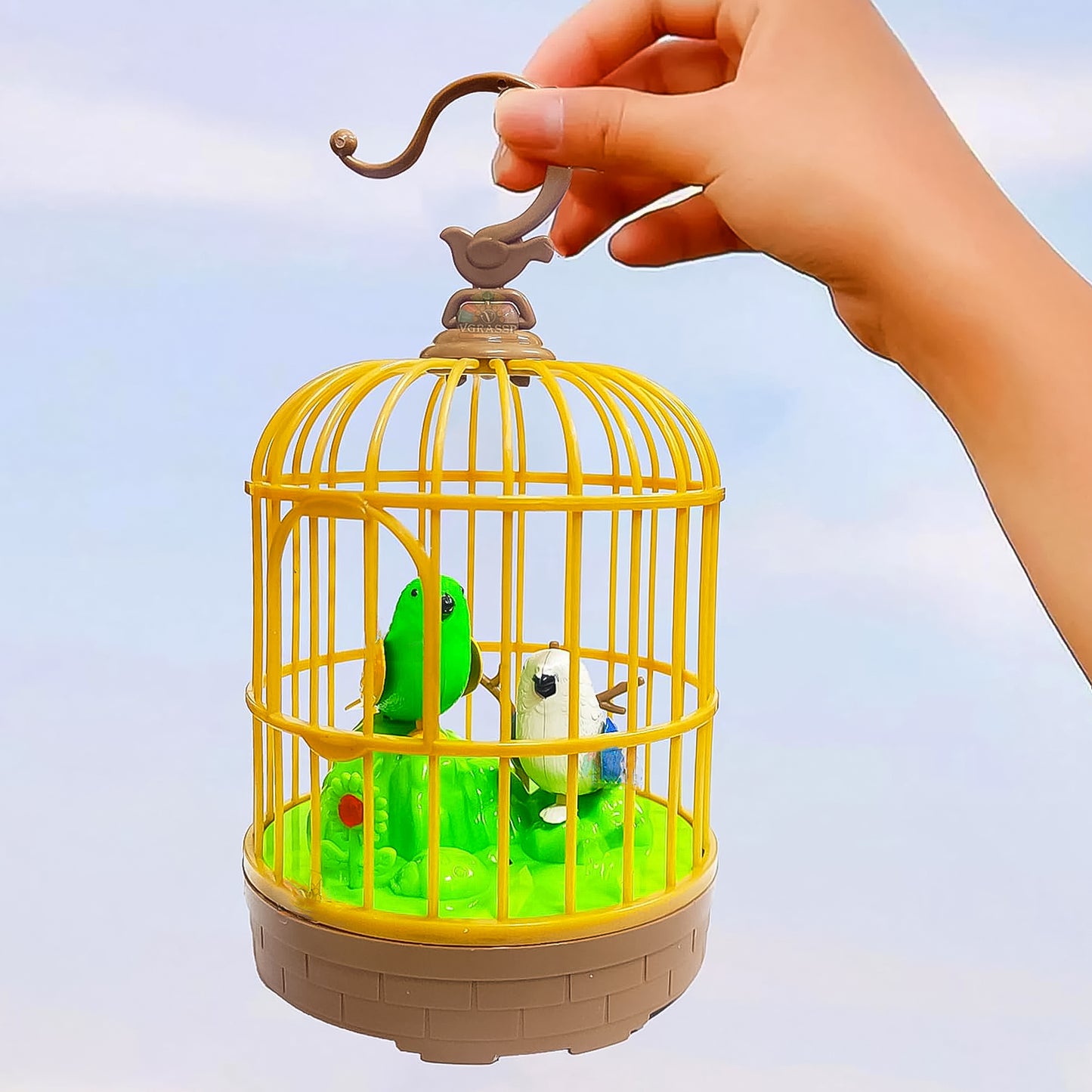 Sound Activated Chirping Bird In Hanging Cage Beautiful Pinjra Bird Toy (1 Pc Battery Not Operated) - Happy Price - Image 4