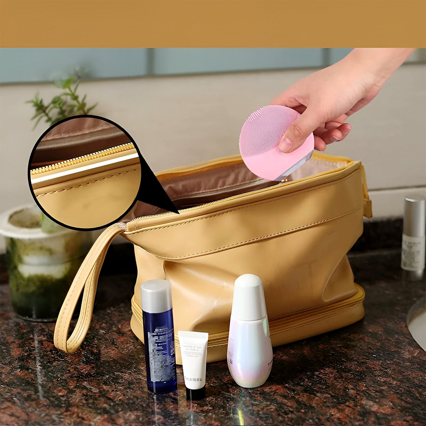 Spacious Makeup Organizer Bag (1 Pc) - Dual Compartment Toiletry Pouch - Happy Price - Image 3
