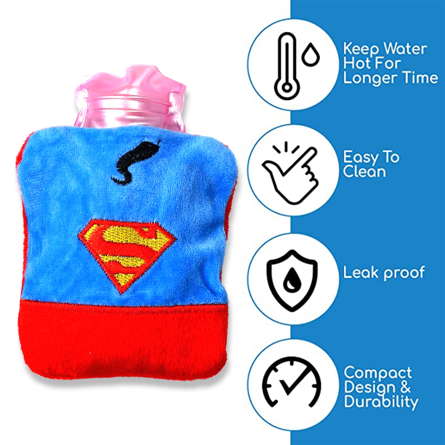 Superman Print Small Hot Water Bag With Cover For Pain Relief Neck Shoulder Pain And Hand Feet Warmer Menstrual Cramps. - Happy Price - Image 6