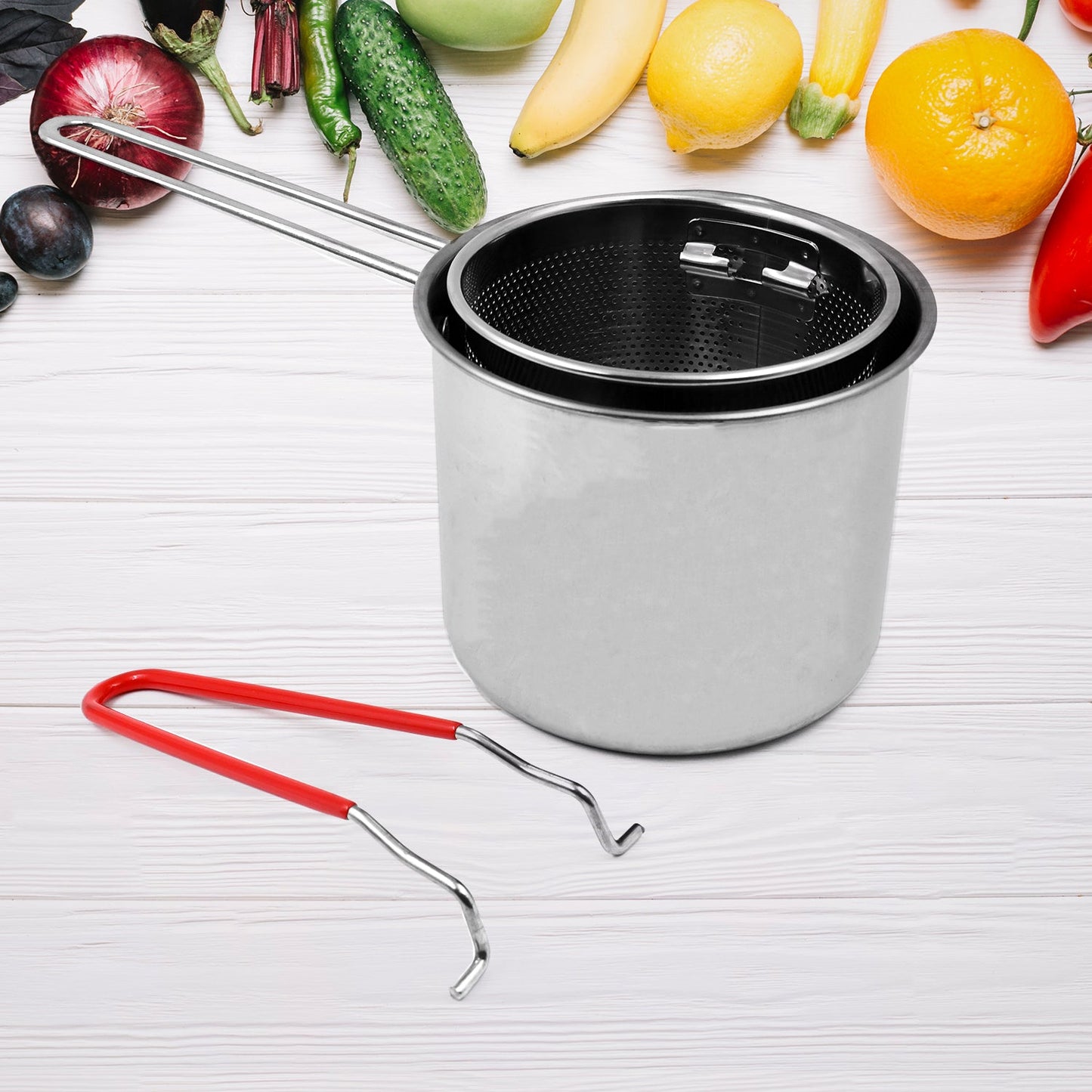 Small Deep Frying Pot With Strainer Basket (2 Pc Set) - Happy Price - Image 5