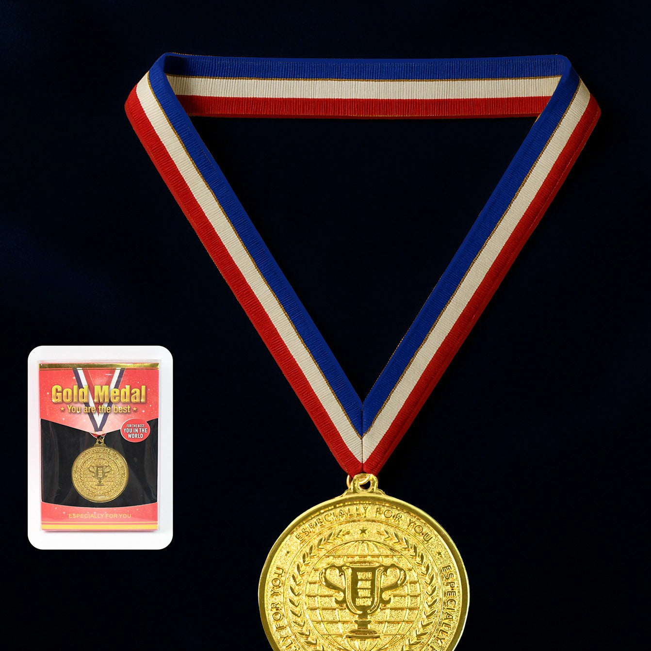 Gold Metal Medal With Tricolor Ribbon (1 Pc) - Happy Price - Image 1