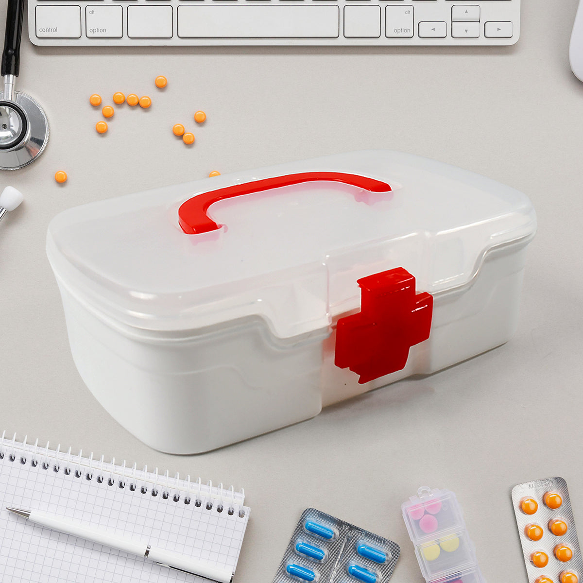 3 Compartment Medical Box 1 Piece Indoor Outdoor Medical Utility Medicine Storage Box Detachable Tray Medical Box Multi Purpose Regular Medicine First Aid Box With Handle Transparent Lid Color Box - Happy Price - Image 2