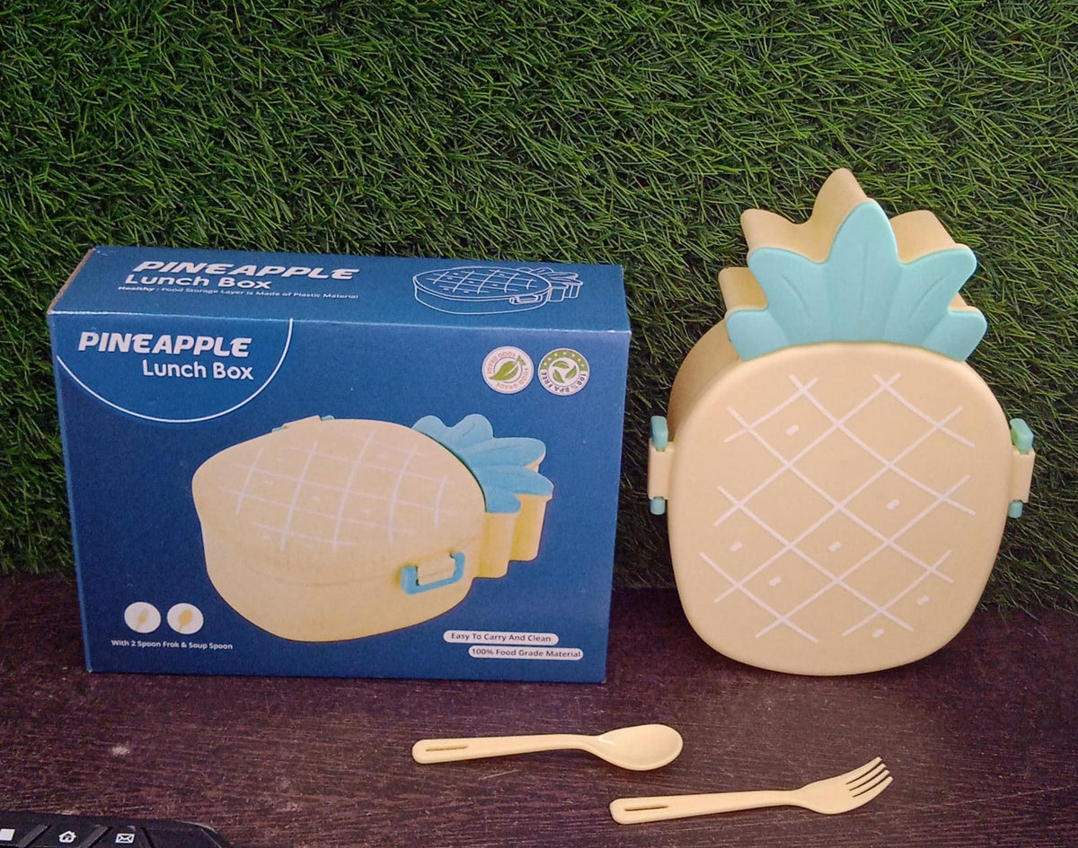 Kids Lunch Box Cute Pineapple Shaped Bento Box With Fork Spoon Snack Candy Container Microwave Portable Office Lunch Box (1 Pc With Spoon Fork Color Box) - Happy Price - Image 7