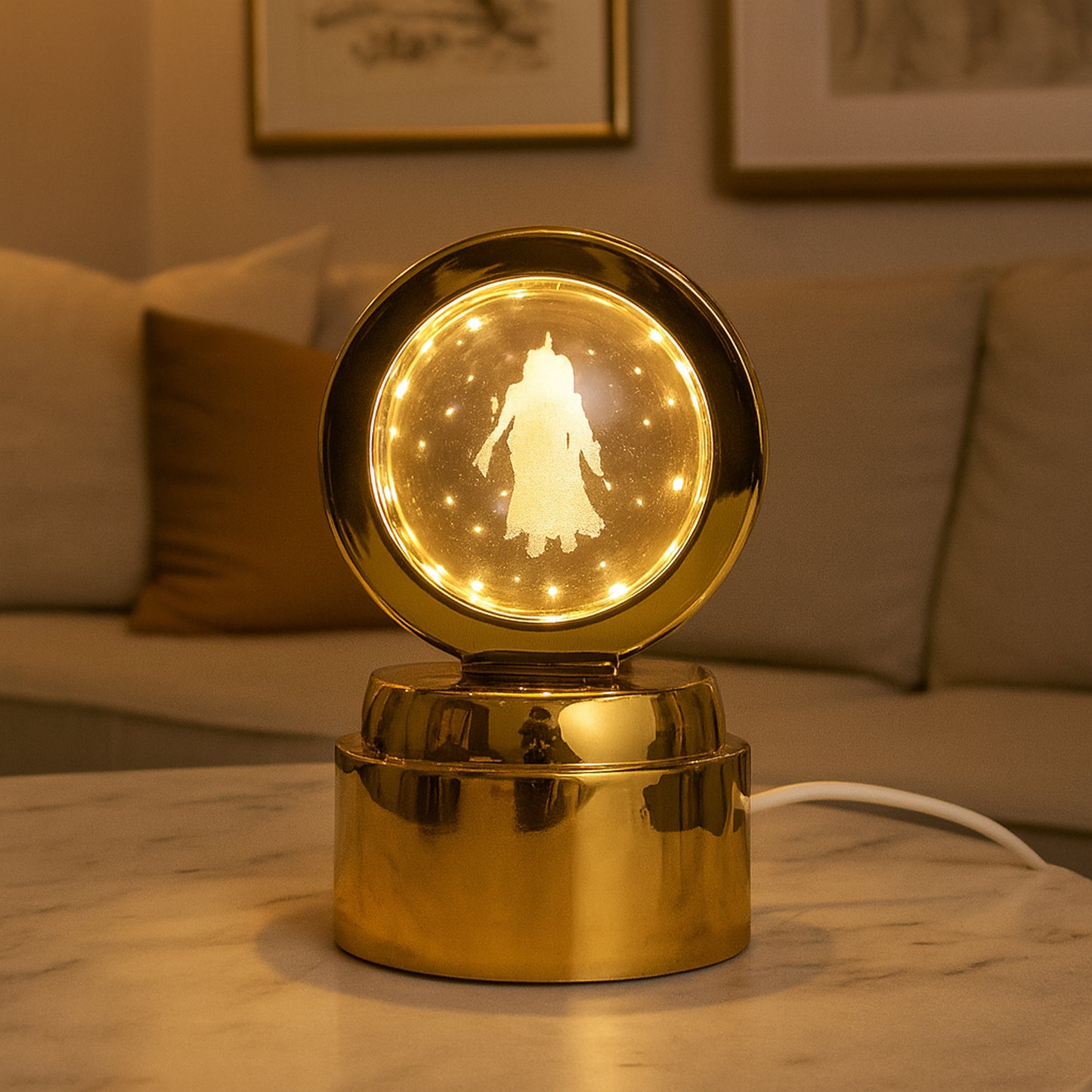 Radhe Krishna Rotating Crystal Ball LED Night Light with Golden Base - 1 Pc - Great Price - Image 7