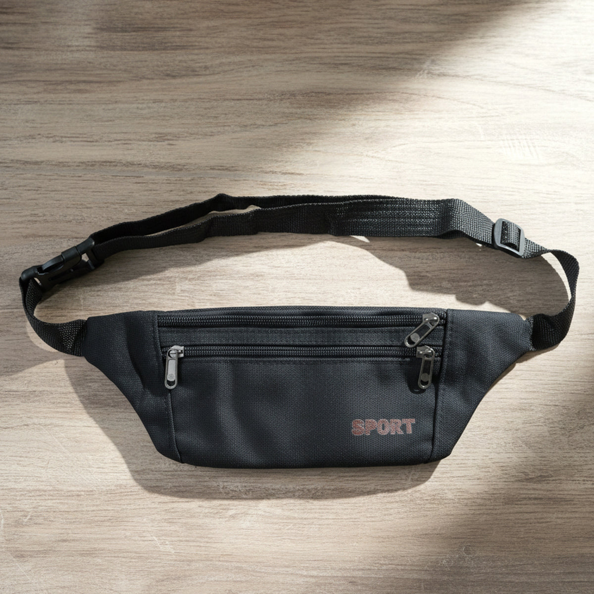 Black Sports Waist Bag (1 Pc) - Adjustable Strap Fanny Pack for Running & Travel - Happy Price - Image 2