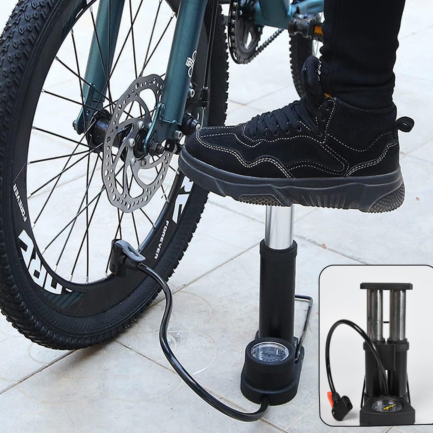 Portable Mini Bike Pumpcycle Pump Foot Activated With Gauge Floor Bicycle Pump Cycle Pump - Happy Price - Image 2