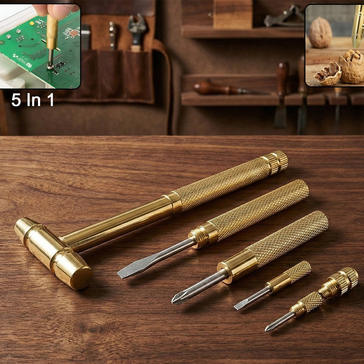 5-in-1 Multi-Tool: Compact Hammer with Interchangeable Screwdriver Bits - Happy Price - Image 1