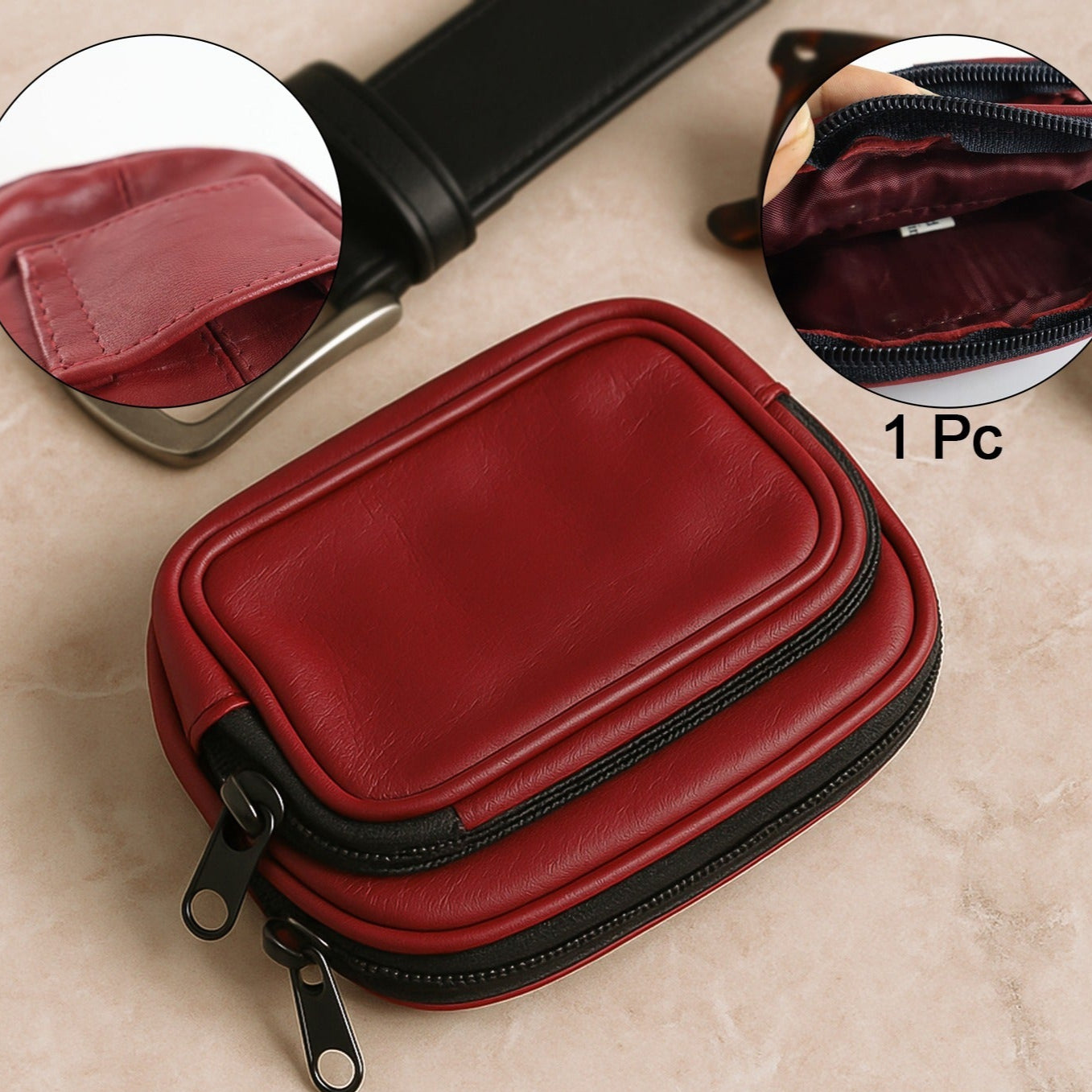 Premium Leather Zippered Card Holder Accessories Case - Happy Price - Image 1