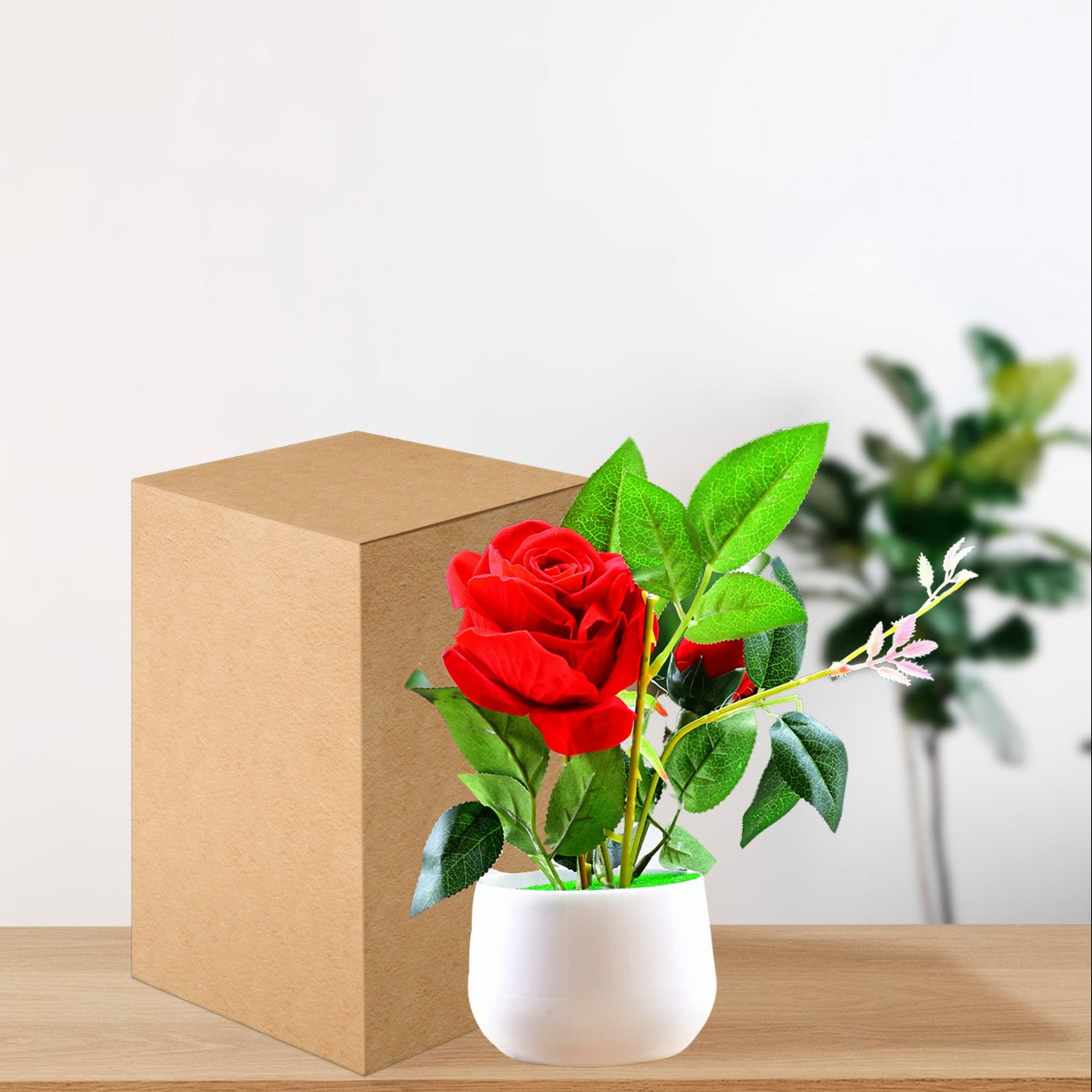 Artificial Rose Flower Plant With Pot For Home Office Or Gift - Happy Price - Image 1