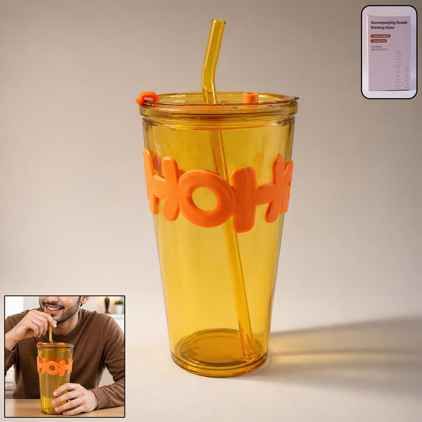 Glass Tumbler with Lid and Straw - 450 ML Capacity, Leak-Resistant - Great Price - Image 2
