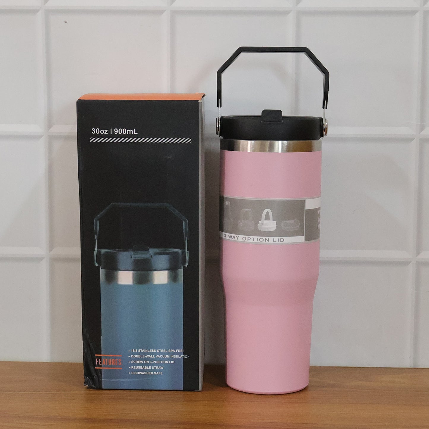 900 ML Stainless Steel Insulated Travel Tumbler with Handle - Hot/Cold Drinks - Great Price - Image 7