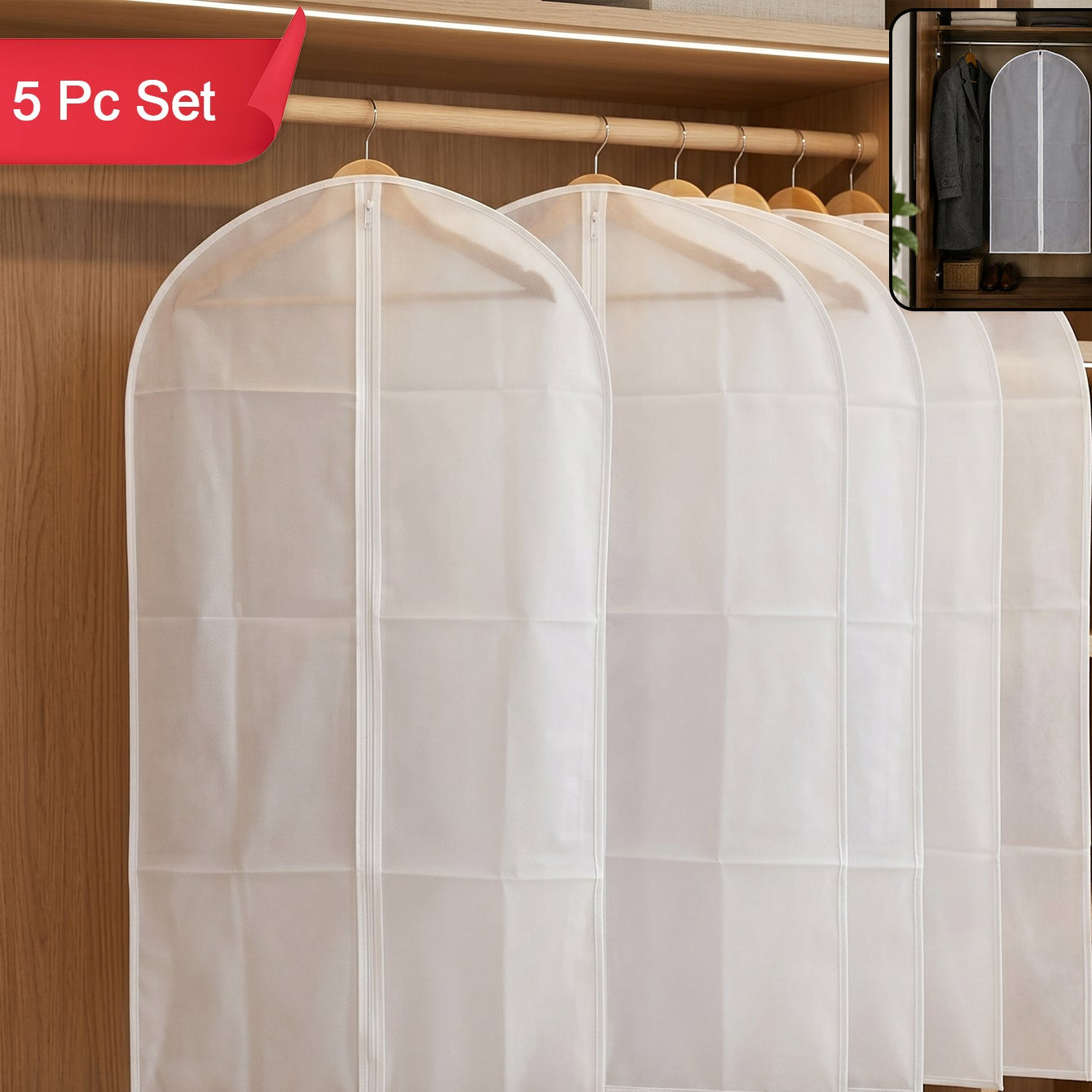 5 Pc Set Foldable Non Woven Suit & Coat Garment Bags - Happy Price - Image 1