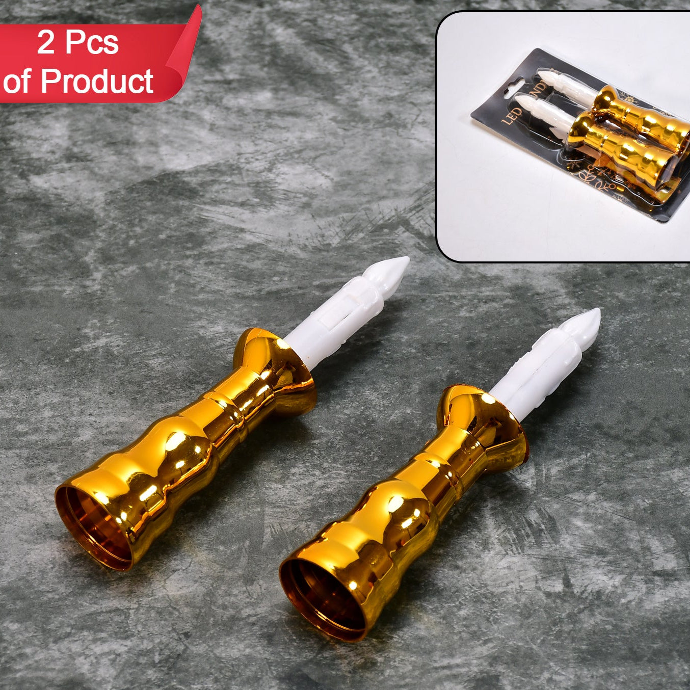 2 Pcs LED Flameless Window Candles with Gold Base & Suction Cups - Happy Price - Image 1