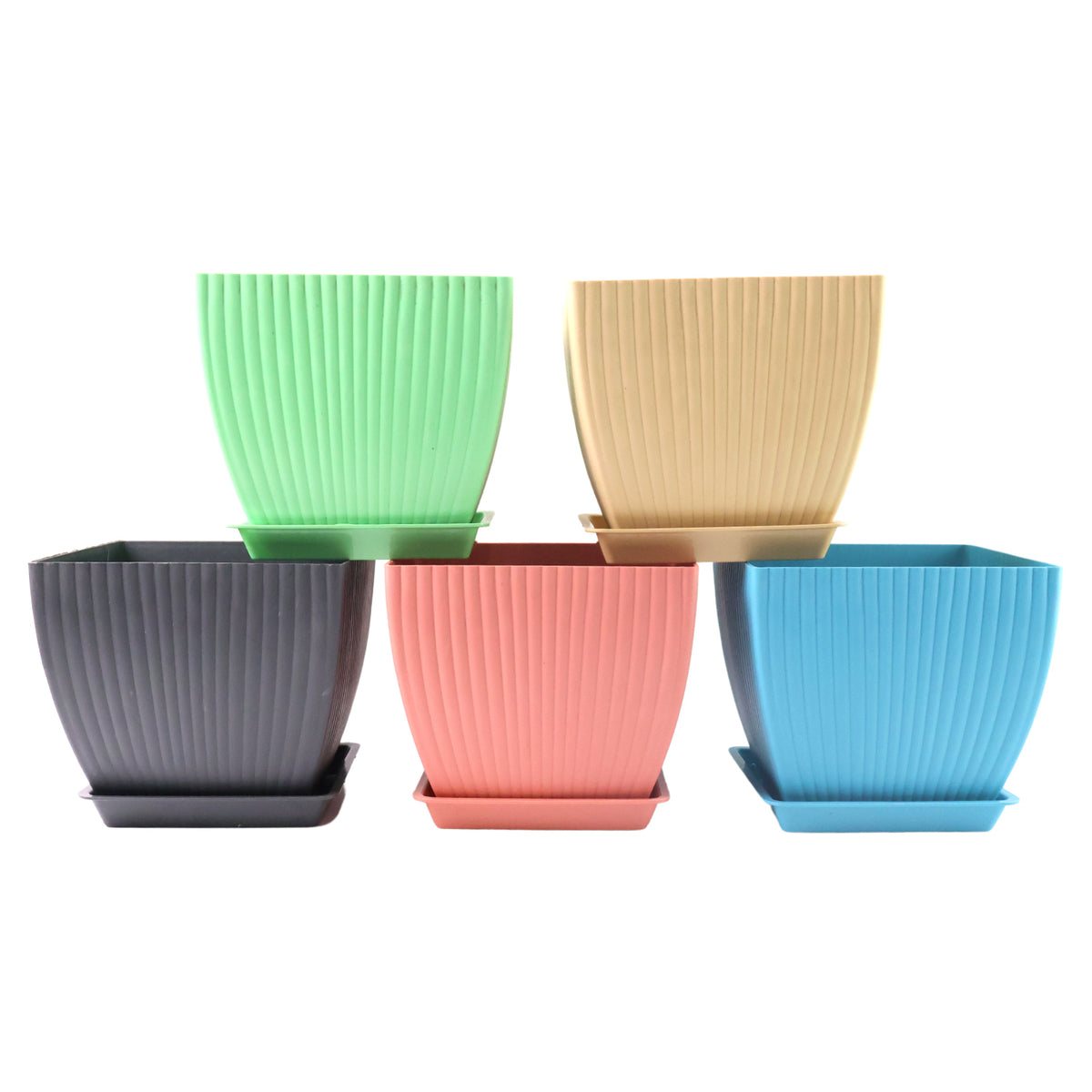 Trendy Square Plastic Flower Pots Set Of 5 - Happy Price - Image 2