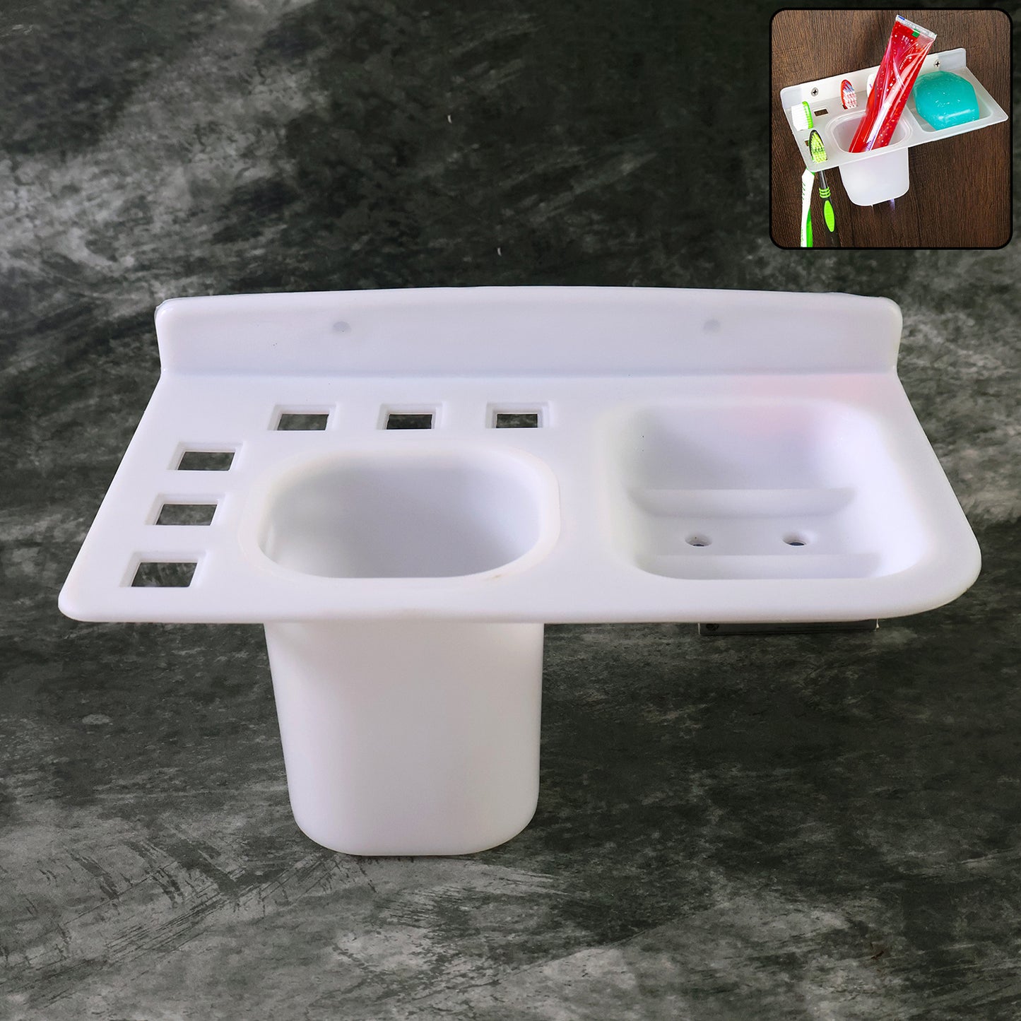 3in1 Wall Mounted Multi-compartment Toothbrush Soap Holder With Cup (1 Pc) - Happy Price - Image 3