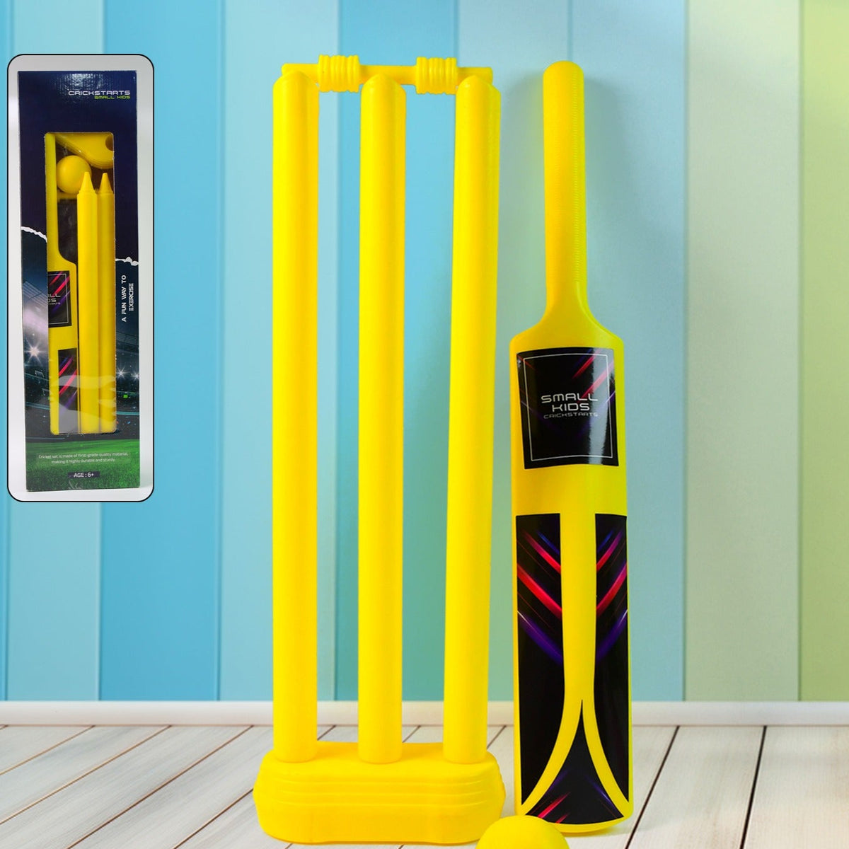 Small Cricket Kit For Boys Girls Cricket Set With 1 Cricket Bat 1 Plastic Ball Bails 3 Stumps With Stand Base - Happy Price - Image 1