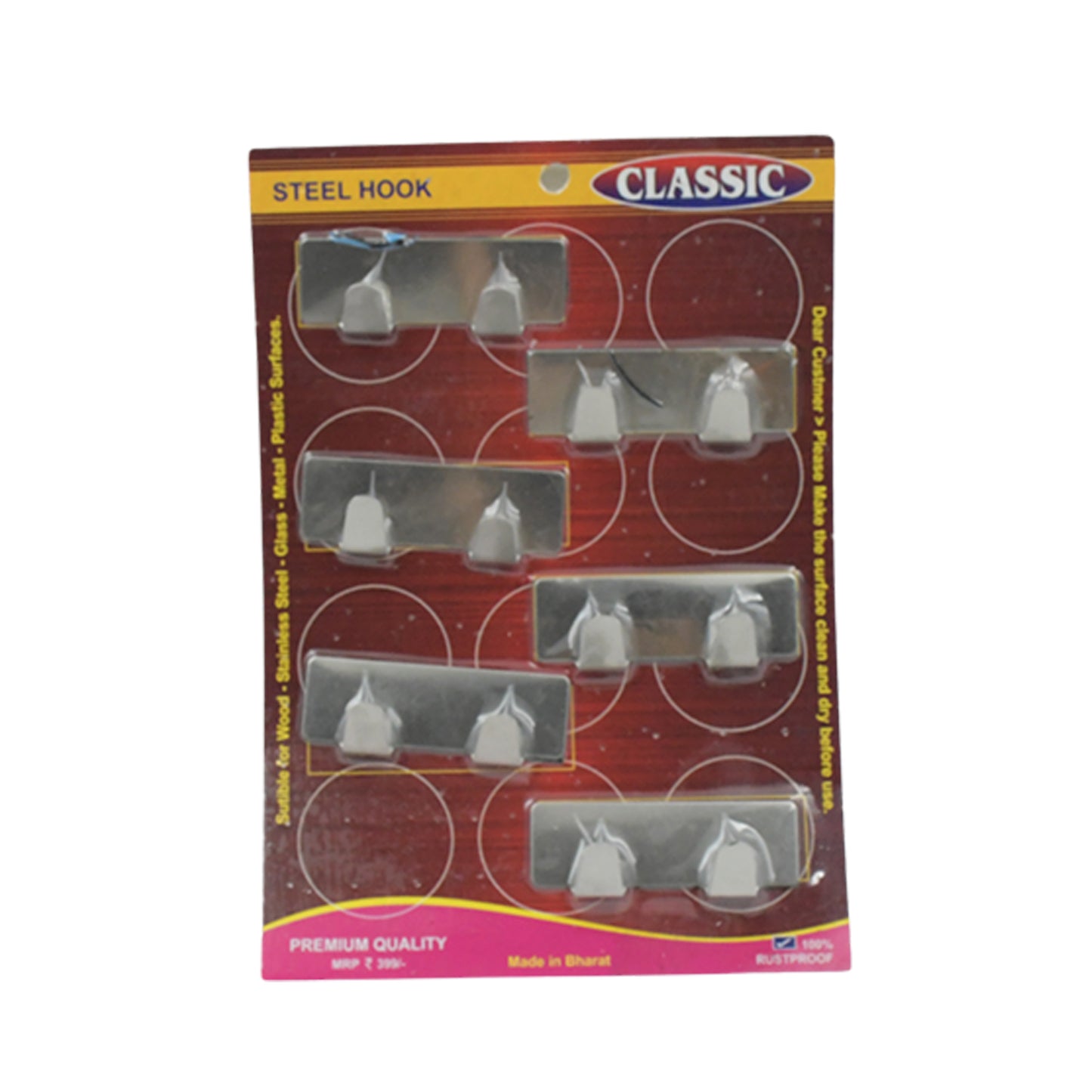 Multipurpose Stainless Steel Self Adhesive Wall Hanging Hooks Sticker Hooksuitable For Wall Paper Calender Bathroom Tiles Kitchen Key Hange And Etc Double Hook (6 Pc Set) - Happy Price - Image 4