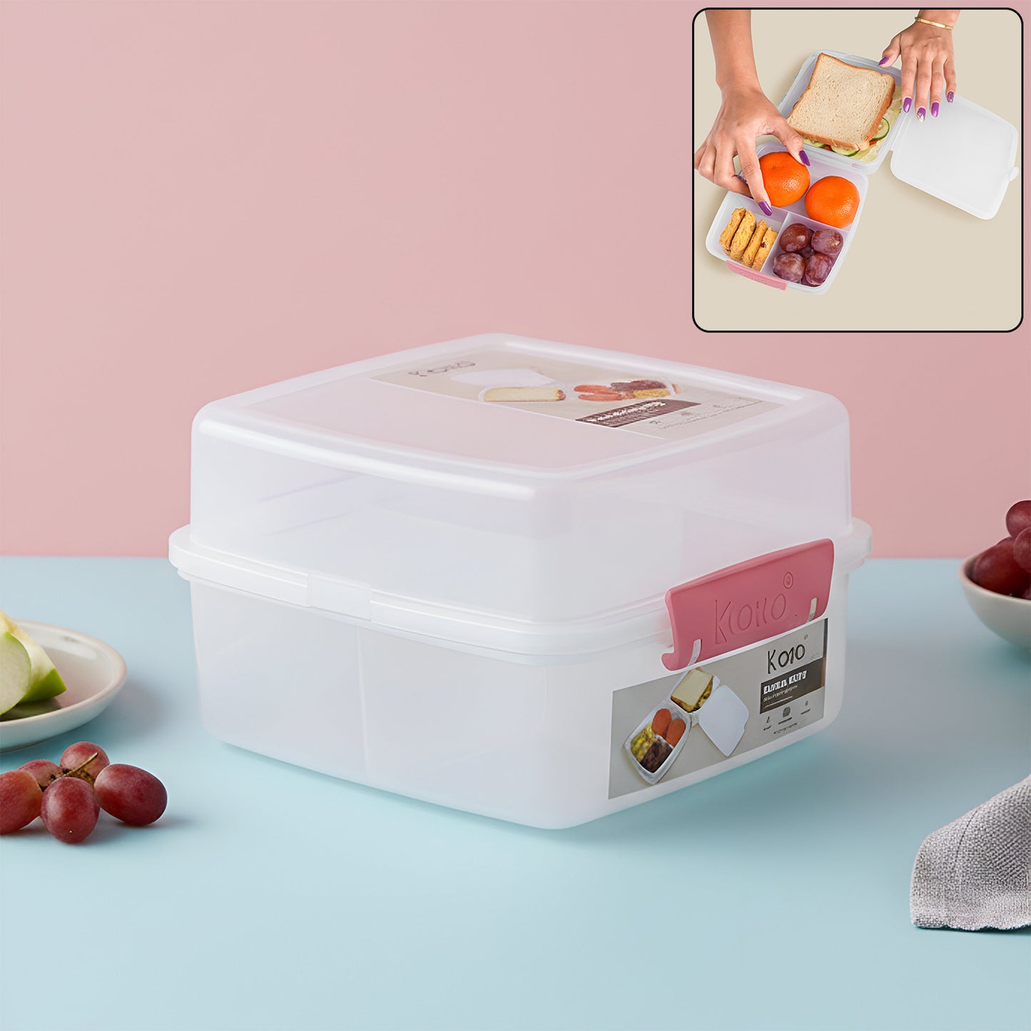 1400 ML 4-Compartment Lunch Box - 1 Large, 3 Small - Airtight Food Container - Happy Price - Image 3
