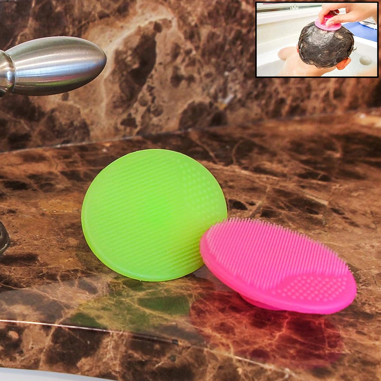 Bath Facial Cleansing Brush Soft Silicone Face Scrubber (2 Pc Set) - Happy Price - Image 4