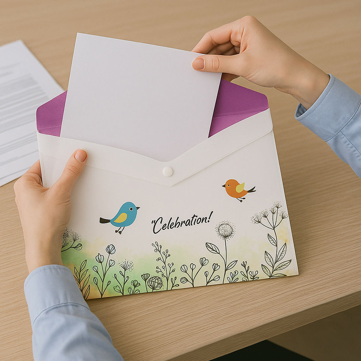 A4 Printed Document Folder with Decorative Button Closure (1 Pc) - Happy Price - Image 5