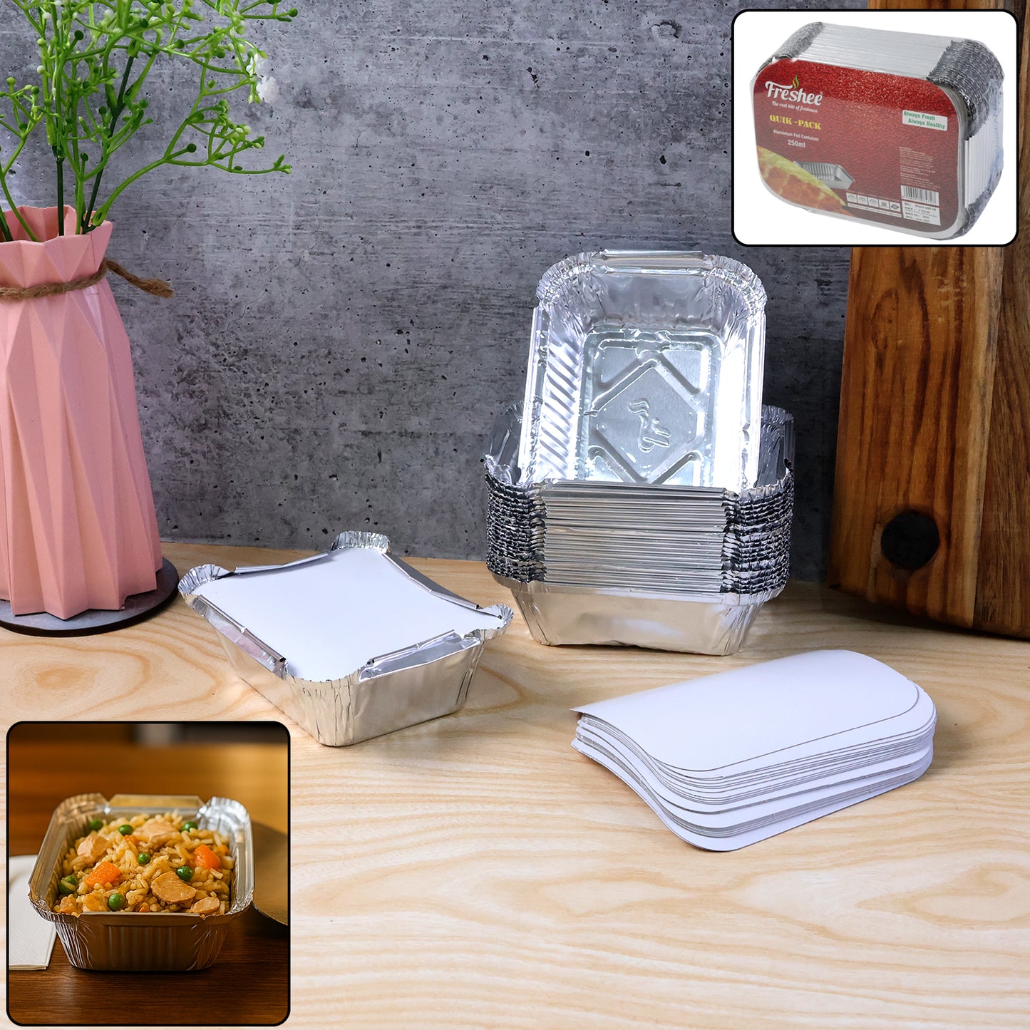 250 ML Aluminium Food Containers with Lids - Pack of 25 - Happy Price - Image 2